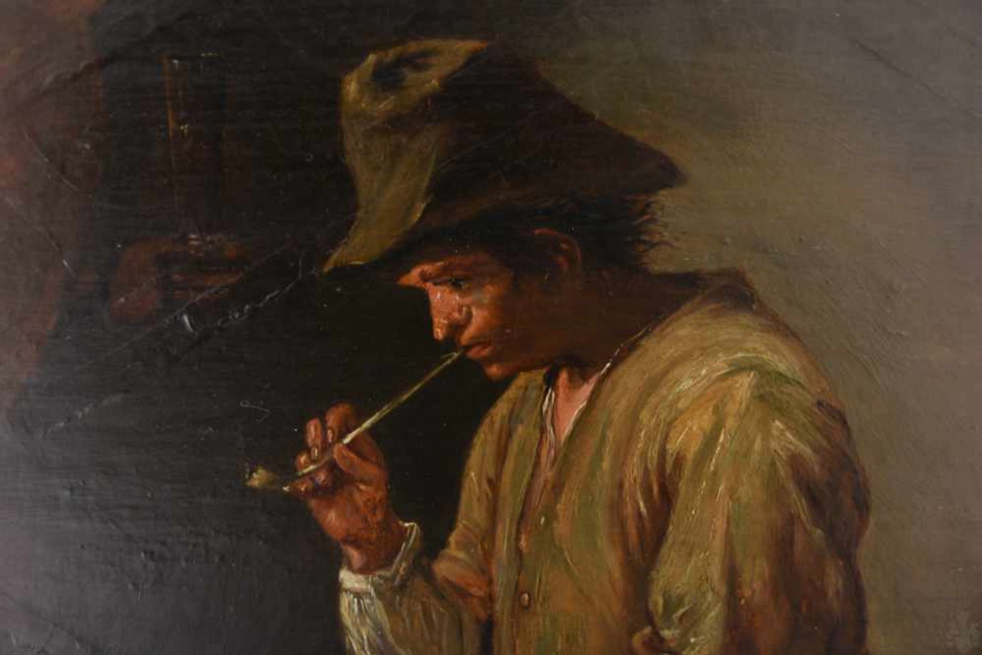 DAVID TENIERS DER JÜNGERE; "Bauern am Kamin", Öl auf Holz, parkettiert, gerahmt, signiert, 17. Jh. - Bild 4 aus 11