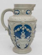 VILLEROY & BOCH METTLACH, BIERKRUG MIT WAPPEN, bemaltes Steingut, gemarkt, um 1900Schankkrug mit