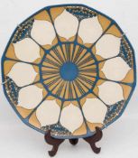 METTLACH V&B, WANDTTELLER "BLÜTE", bemalte mattglasierte Keramik, gemarkt, um 1910Jugendstil-