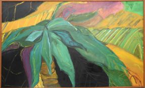 Claudia Rea Browers, Abstrakte Komposition mit Palme, Acryl auf Leinwand, 1983Gerahmt und in gutem