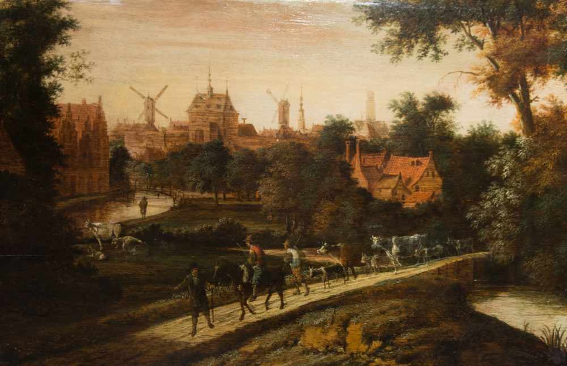 WILLEM SCHELLINKS (ATTR.), " Bauern vor der Stadt", Öl auf Holz, gerahmt, 17. JarhundertWillem - Bild 2 aus 8