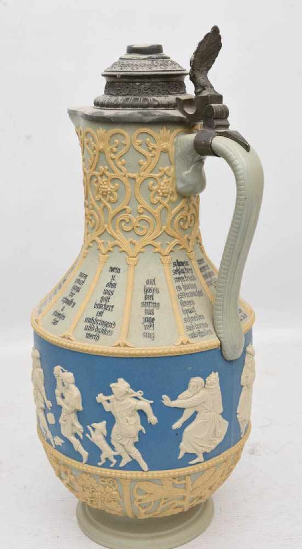 VILLEROY & BOCH METTLACH, PRUNKKRUG "JAHRESZEITEN", bemalte glasierte Keramik/Zinn, gemarkt, um - Bild 4 aus 7