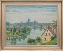 HERMANN BUSSE, Blick auf Wimpfen am Neckar, Öl auf PLatte, 1937.Gerahmt und in einem sehr guten