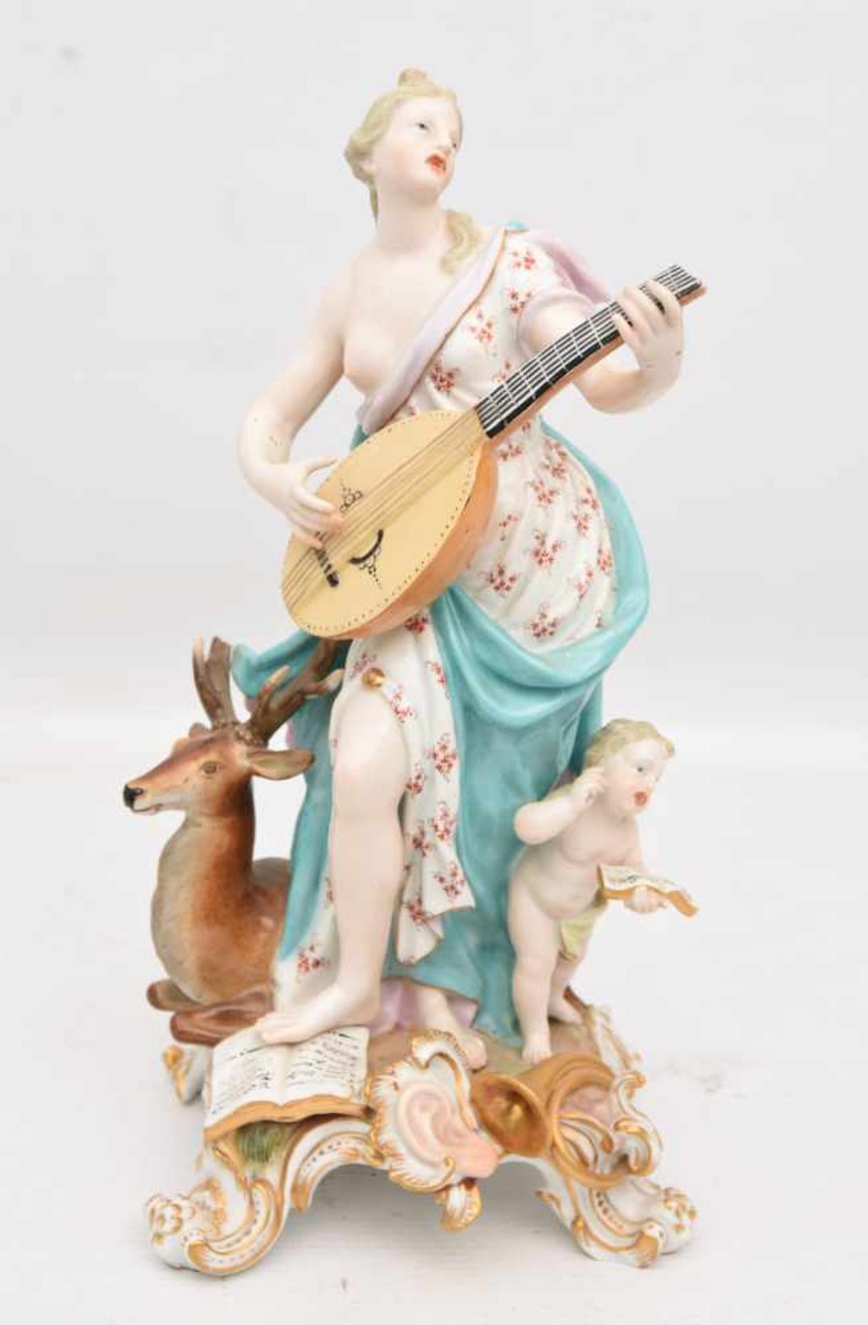 MEISSEN PORZELLAN, "Allegorie auf das Gehör", Modell J.F. Eberlein. bemalt, glasiert, gemarkt, 19.