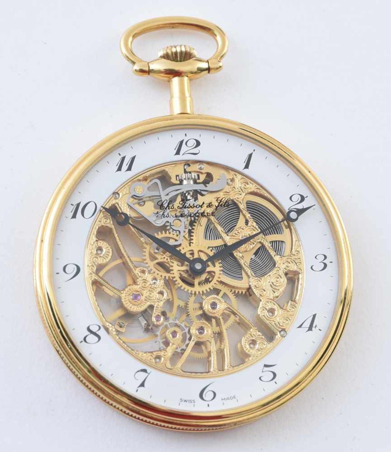 TASCHENUHR, Tissot, vergoldet, 20. JahrhundertSkelett-Taschenuhr. TISSOT & fils, Glas signiert, - Bild 4 aus 6