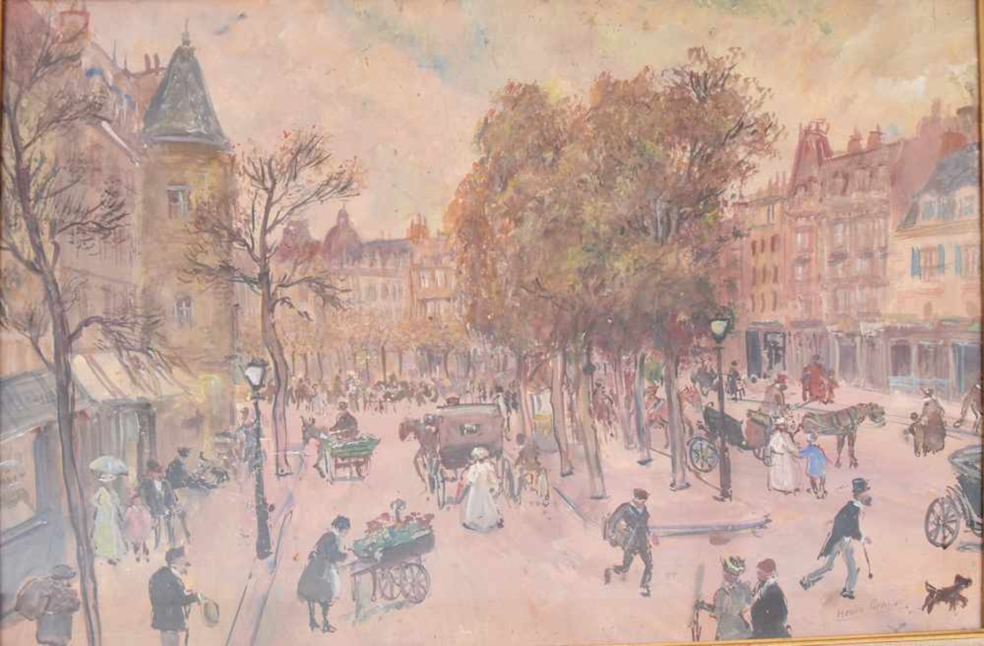 HENRY GRENIER, Calle de Paris, Aquarell auf Karton, 20. Jh.Hinter Glas gerahmt und in einem sehr - Bild 2 aus 4