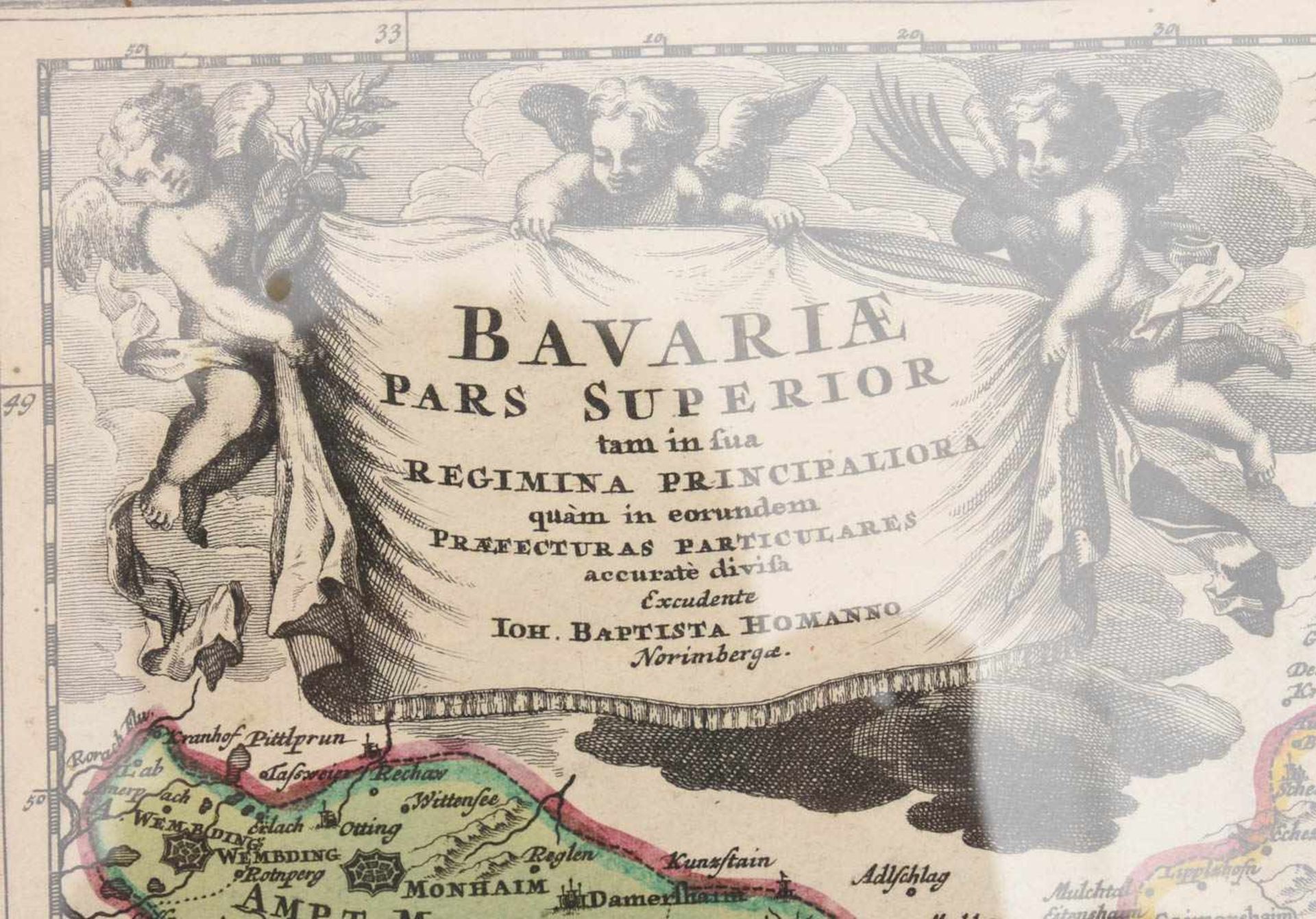 DREI LANDKARTEN BAYERN, teils koloriert, hinter Glas gerahmt, 17./18. Jahrhundert"Bavariae pars - Image 7 of 9
