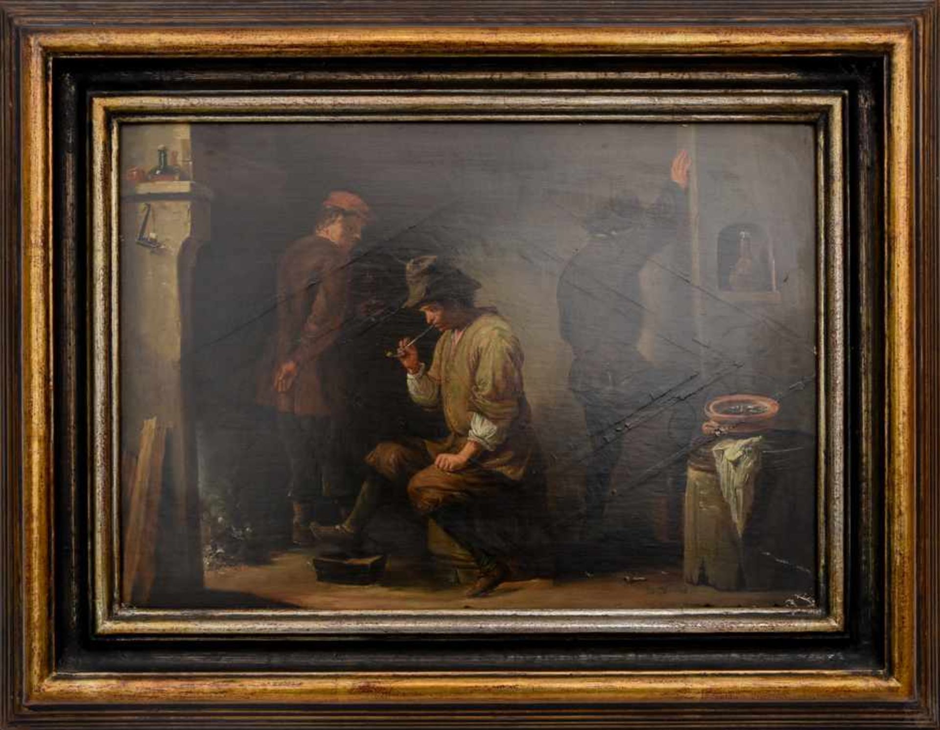 DAVID TENIERS DER JÜNGERE; "Bauern am Kamin", Öl auf Holz, parkettiert, gerahmt, signiert, 17. Jh. - Bild 3 aus 11