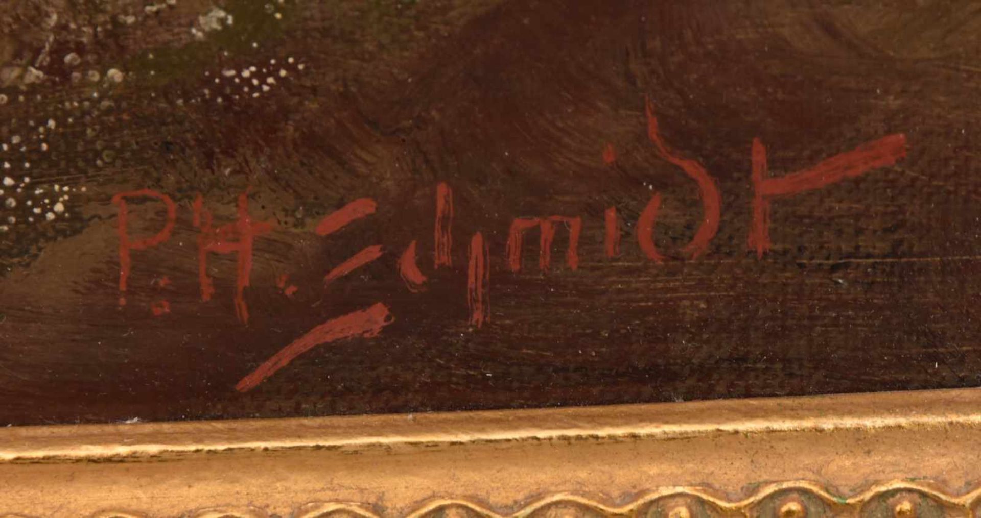 H.P. Schmidt, Gebirgsee mit Steinen, Öl auf Leinwand, 20. JhSehr guter Zustand, gerahmt. 47 x 77 cm - Bild 2 aus 3