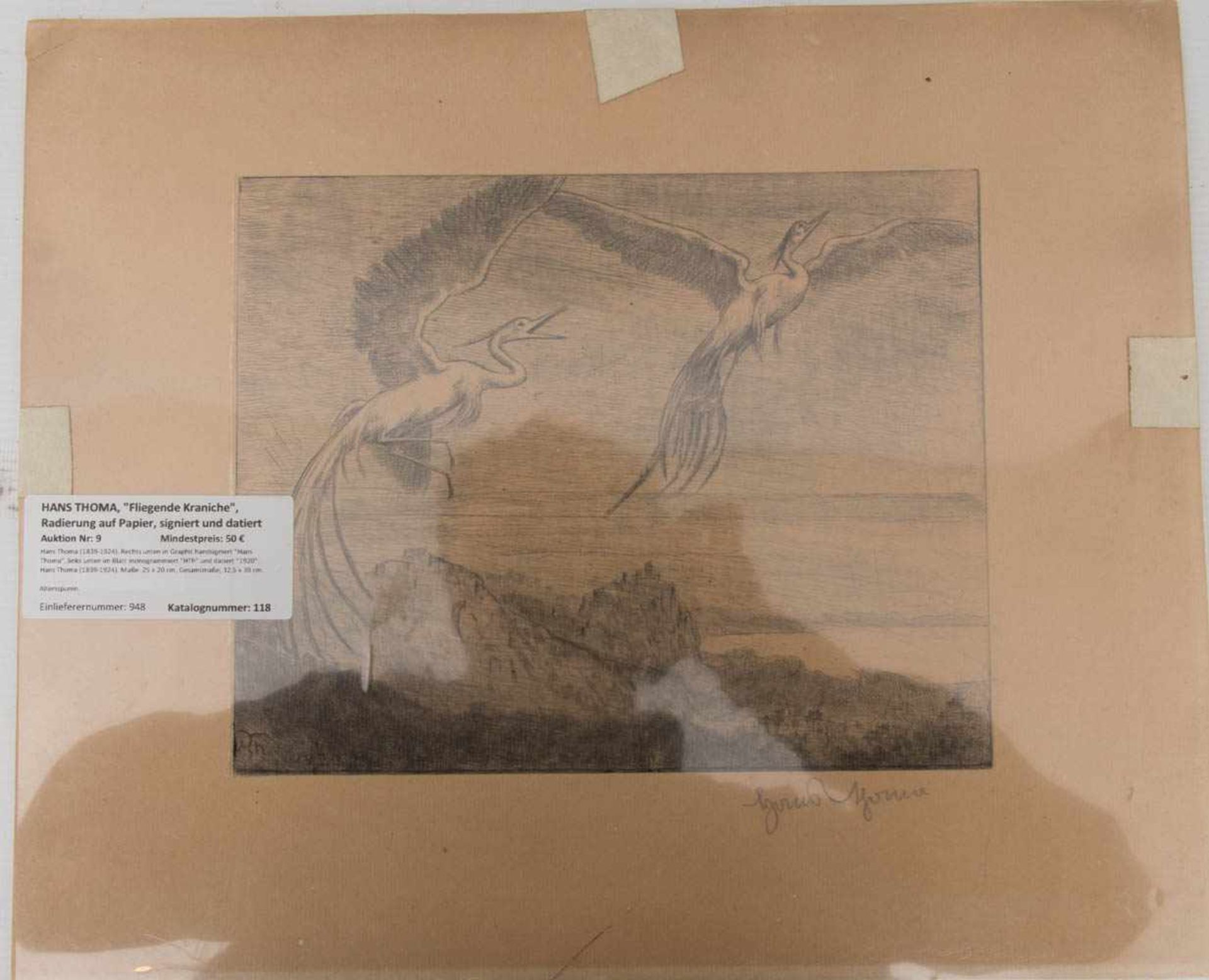 HANS THOMA, "Fliegende Kraniche", Radierung auf Papier, signiert und datiertHans Thoma (1839-