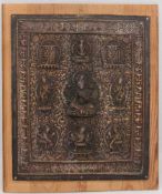 KUPFERRELIEF "GOTTHEITEN", auf Holzplatte, Tibet, 20. JahrhundertVerschiedene hinduistische