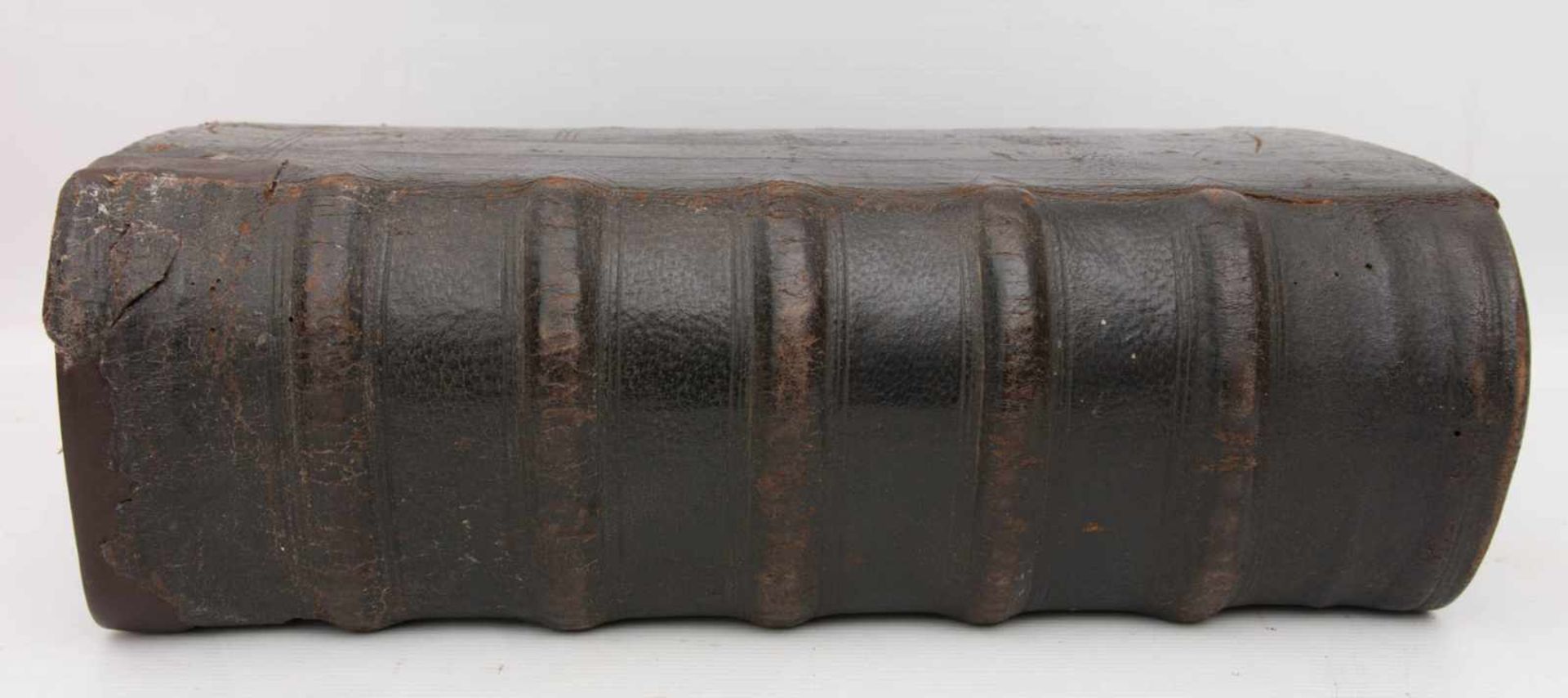 BIBLIA, altes und neues Testament, Nürnberg 1736.In Holz und Leder eingefasst, Spuren vom Holzwurm. - Bild 7 aus 8