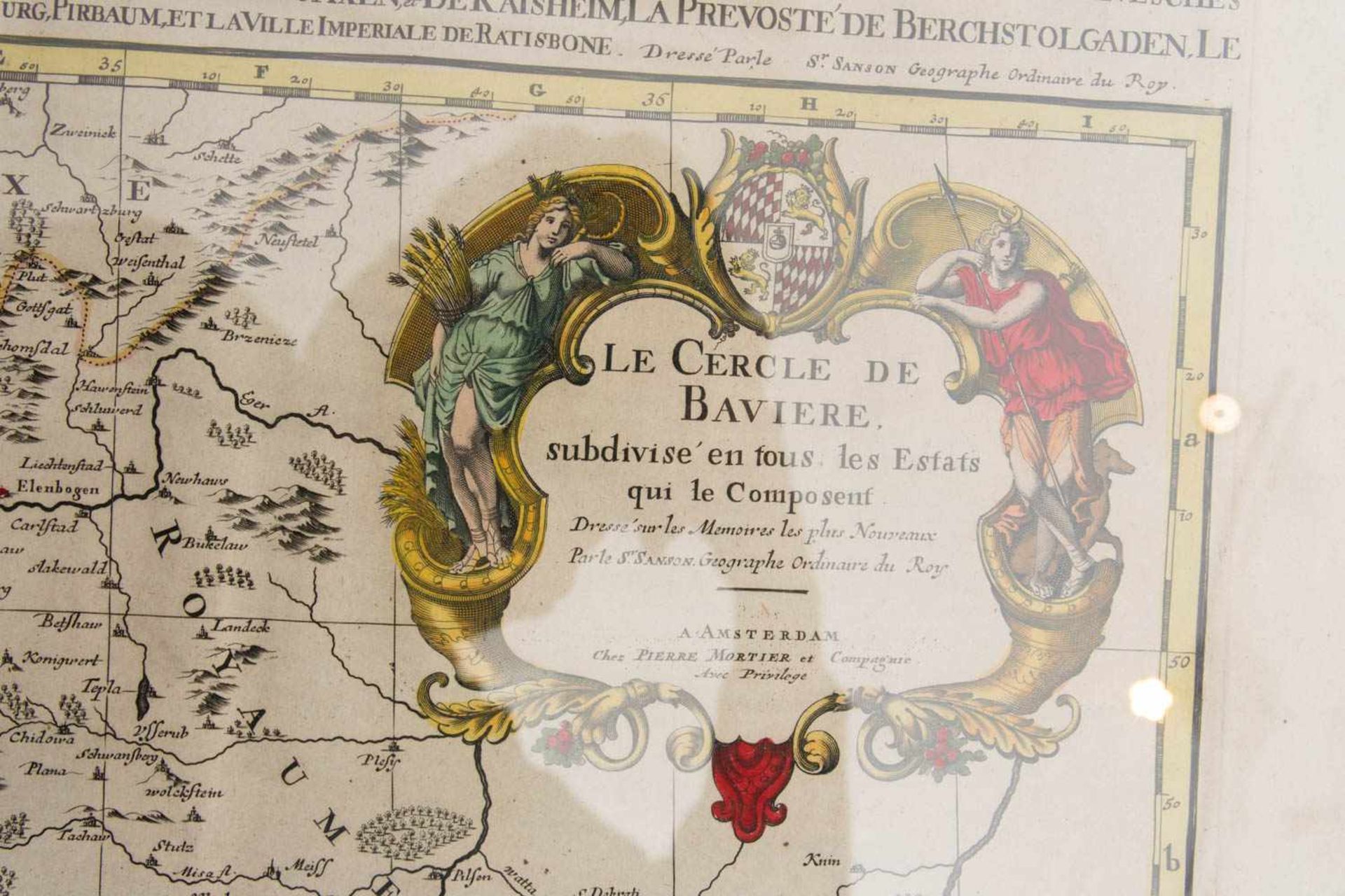 LE CERCLE DE BAVIERE, Landkarte Bayerns 18. JhKoloriert und hinter Glas gerahmt in einem sehr - Bild 2 aus 6