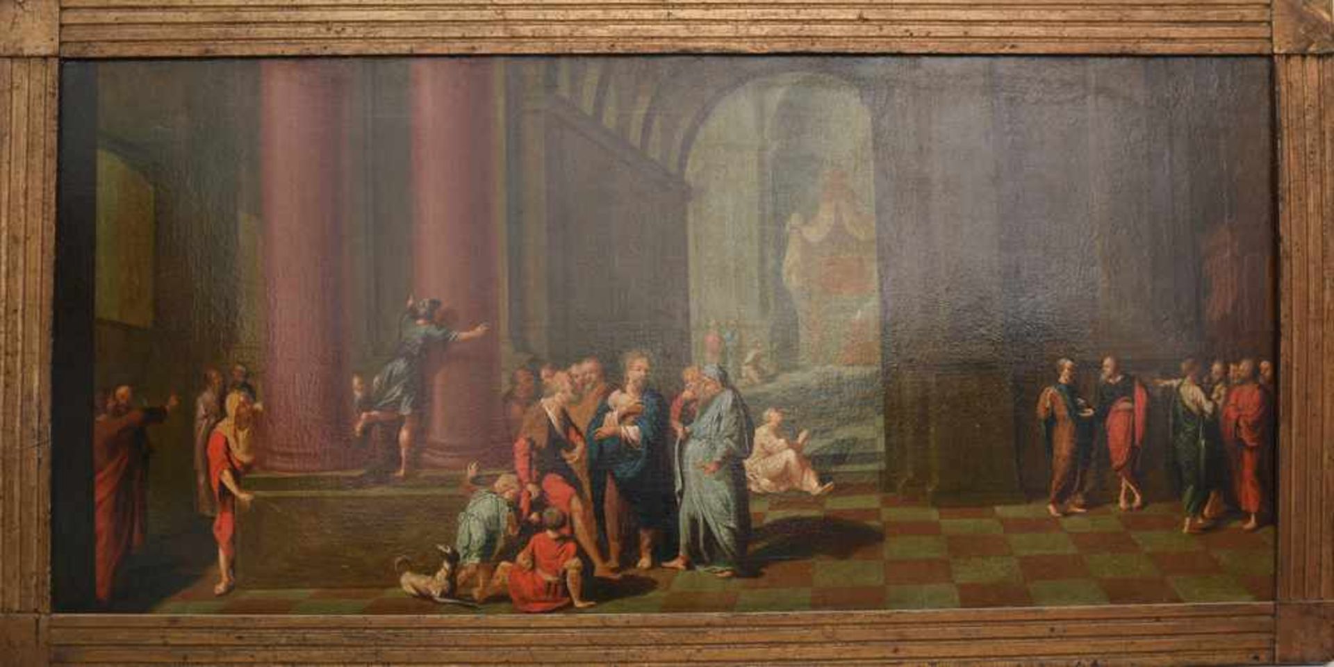 ALTER MEISTER, "Jesus im Tempel", Öl auf Leinwand, gerahmt, um 1700Gemälde eines alten Meisters