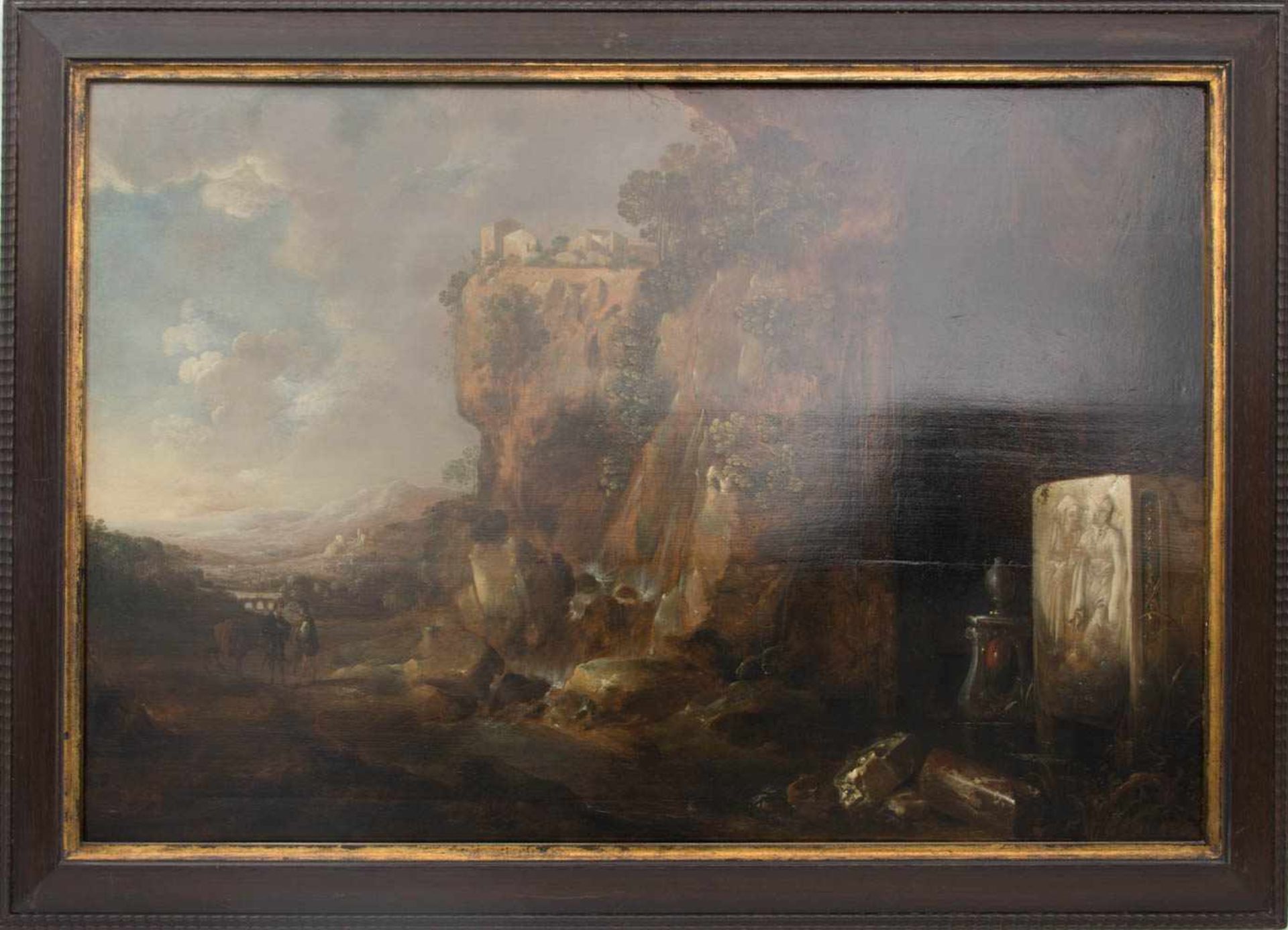 PETRUS VAN HATTICH, "Landschaft mit Grotte und Grabmal", Öl auf Holz, gerahmt, 17. - Image 6 of 7