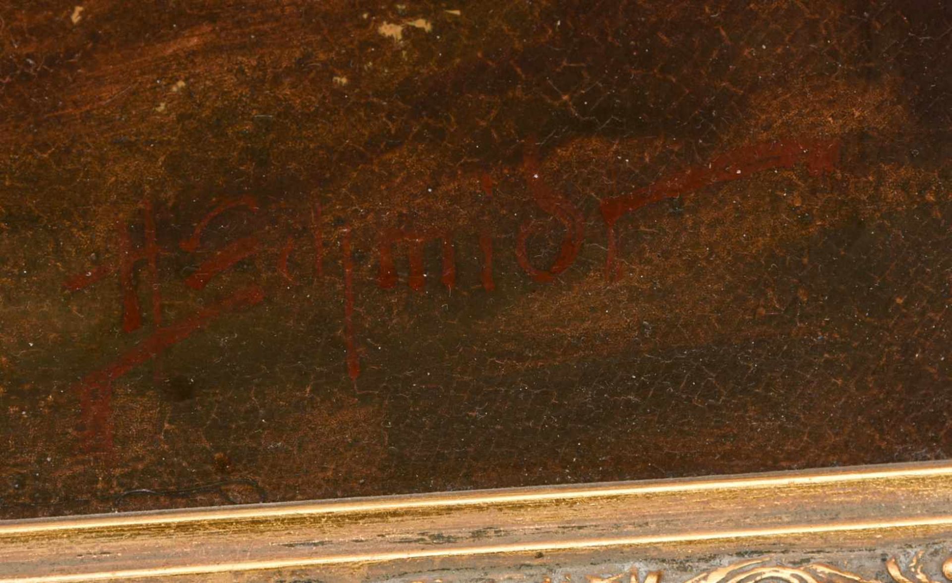 H.P. Schmidt, Gebirgsee mit Hütte, Öl als Leinwand, 20. Jh.Seht guter Zustand, gerahmt.109 x 93 cm. - Bild 2 aus 3