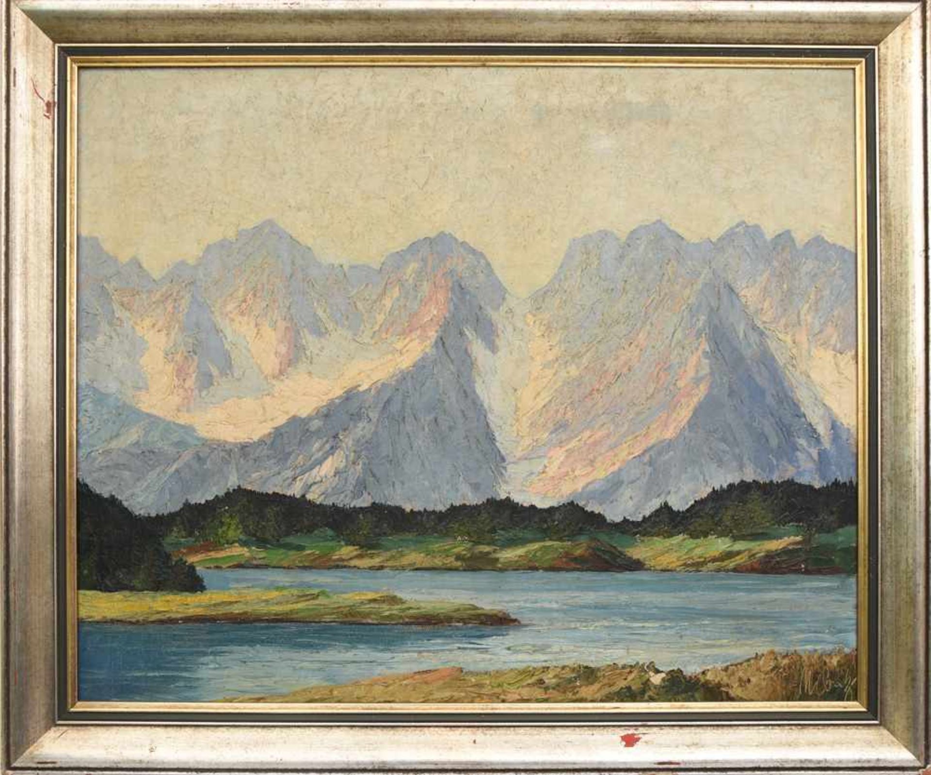 UNBEKANNTER KÜNSTLER, Alpine Seelandschaft, Öl auf Leinwand, Deutschland, Mitte 20. Jhd.Maße:77 x 91