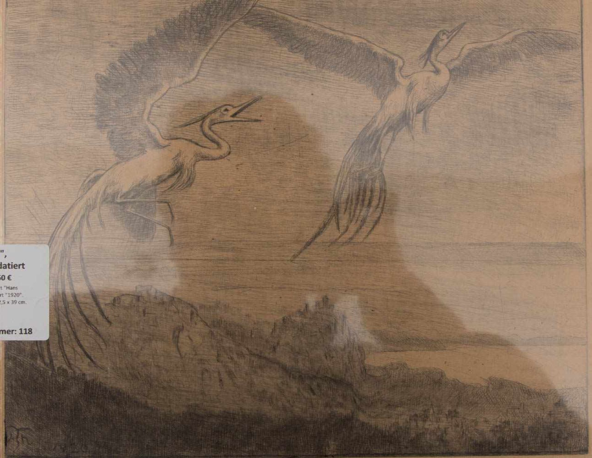 HANS THOMA, "Fliegende Kraniche", Radierung auf Papier, signiert und datiertHans Thoma (1839- - Image 2 of 3
