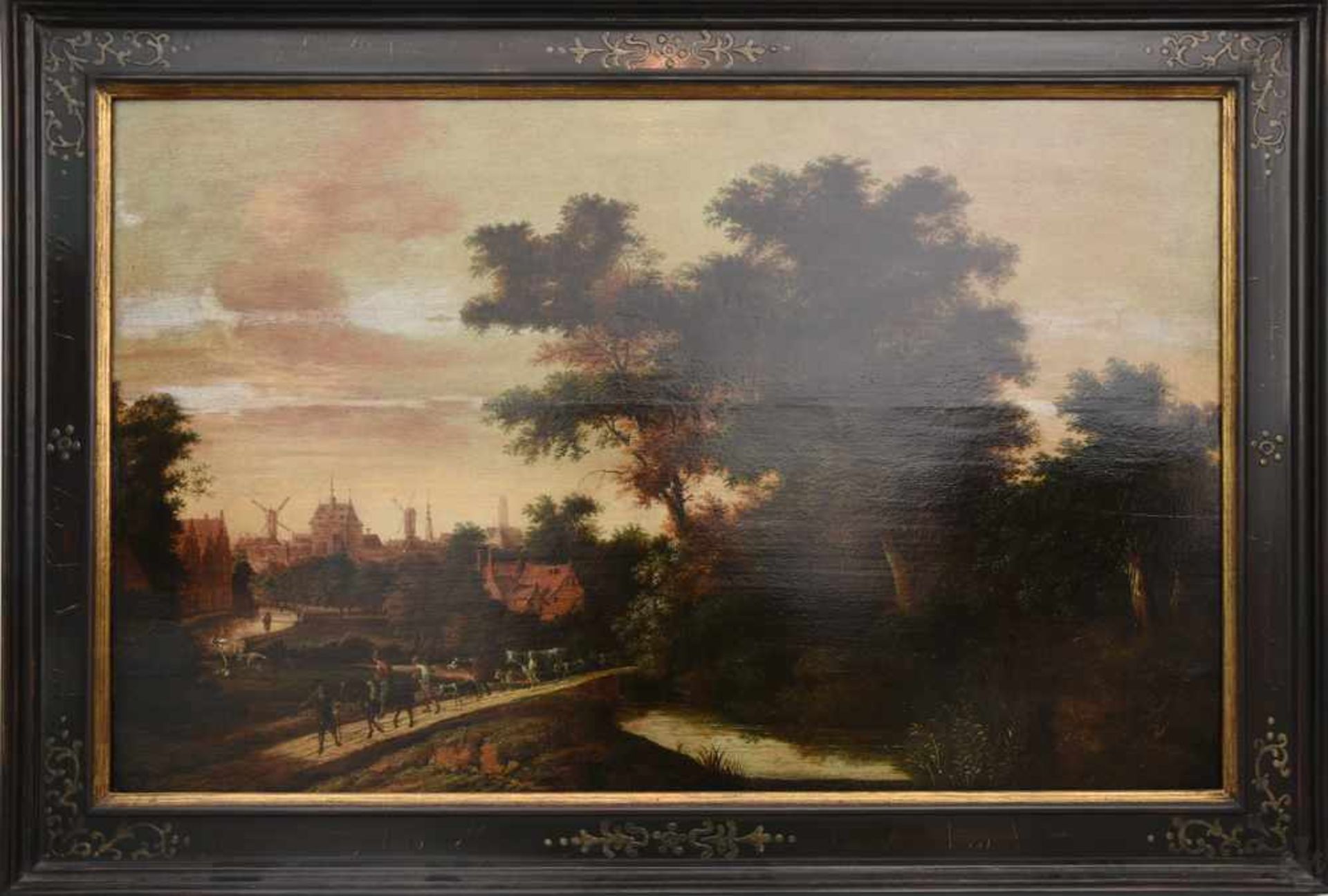 WILLEM SCHELLINKS (ATTR.), " Bauern vor der Stadt", Öl auf Holz, gerahmt, 17. JarhundertWillem - Bild 3 aus 8