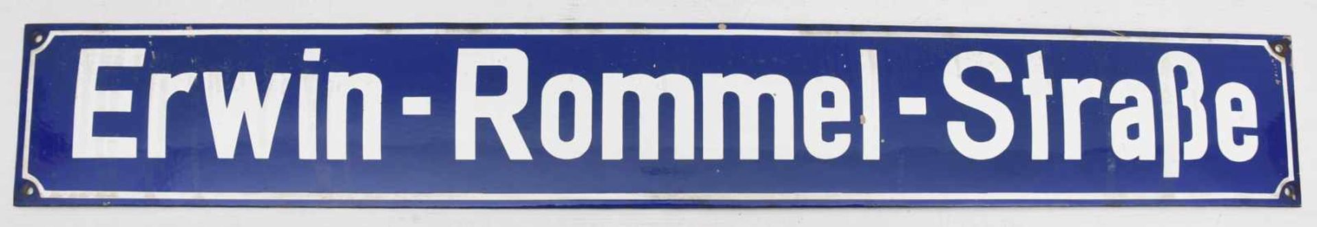 STRASSENSCHILD, Erwin- Rommel- Straße, Emaille, Detuschland, 20. JhSehr guter Zustand. 12 x 84 cm.