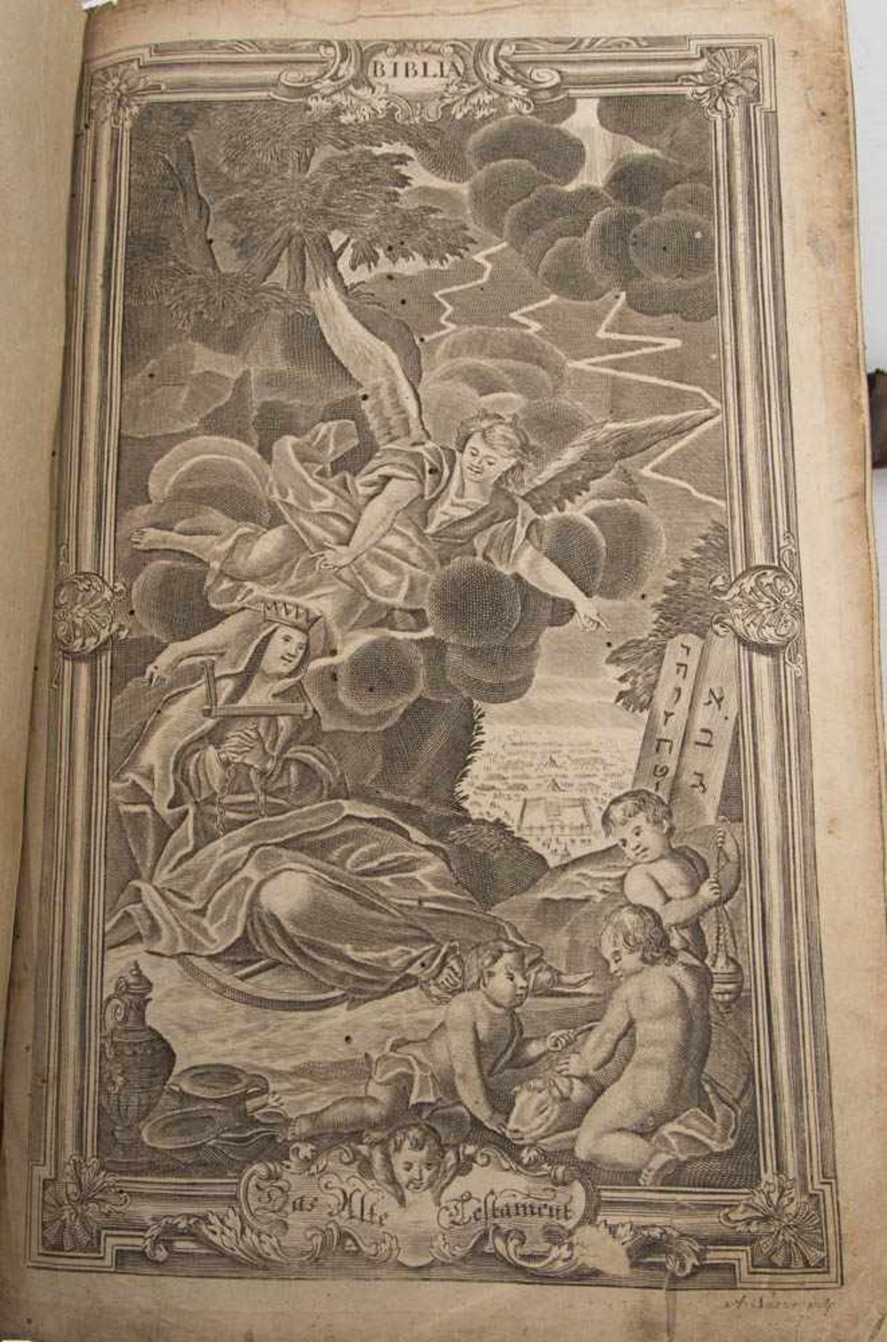 BIBLIA, altes und neues Testament, Nürnberg 1736.In Holz und Leder eingefasst, Spuren vom Holzwurm. - Bild 2 aus 8