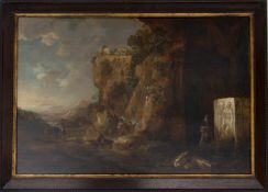 PETRUS VAN HATTICH, "Landschaft mit Grotte und Grabmal", Öl auf Holz, gerahmt, 17.
