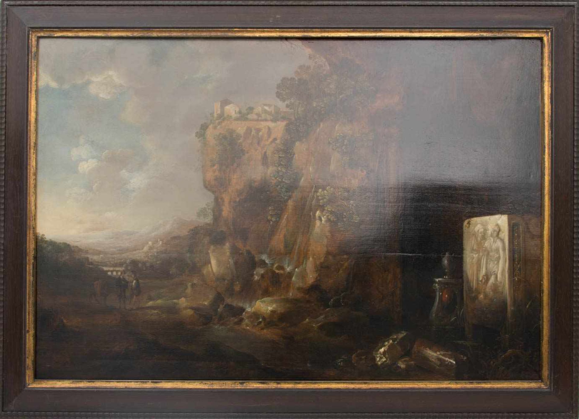 PETRUS VAN HATTICH, "Landschaft mit Grotte und Grabmal", Öl auf Holz, gerahmt, 17. - Image 7 of 7