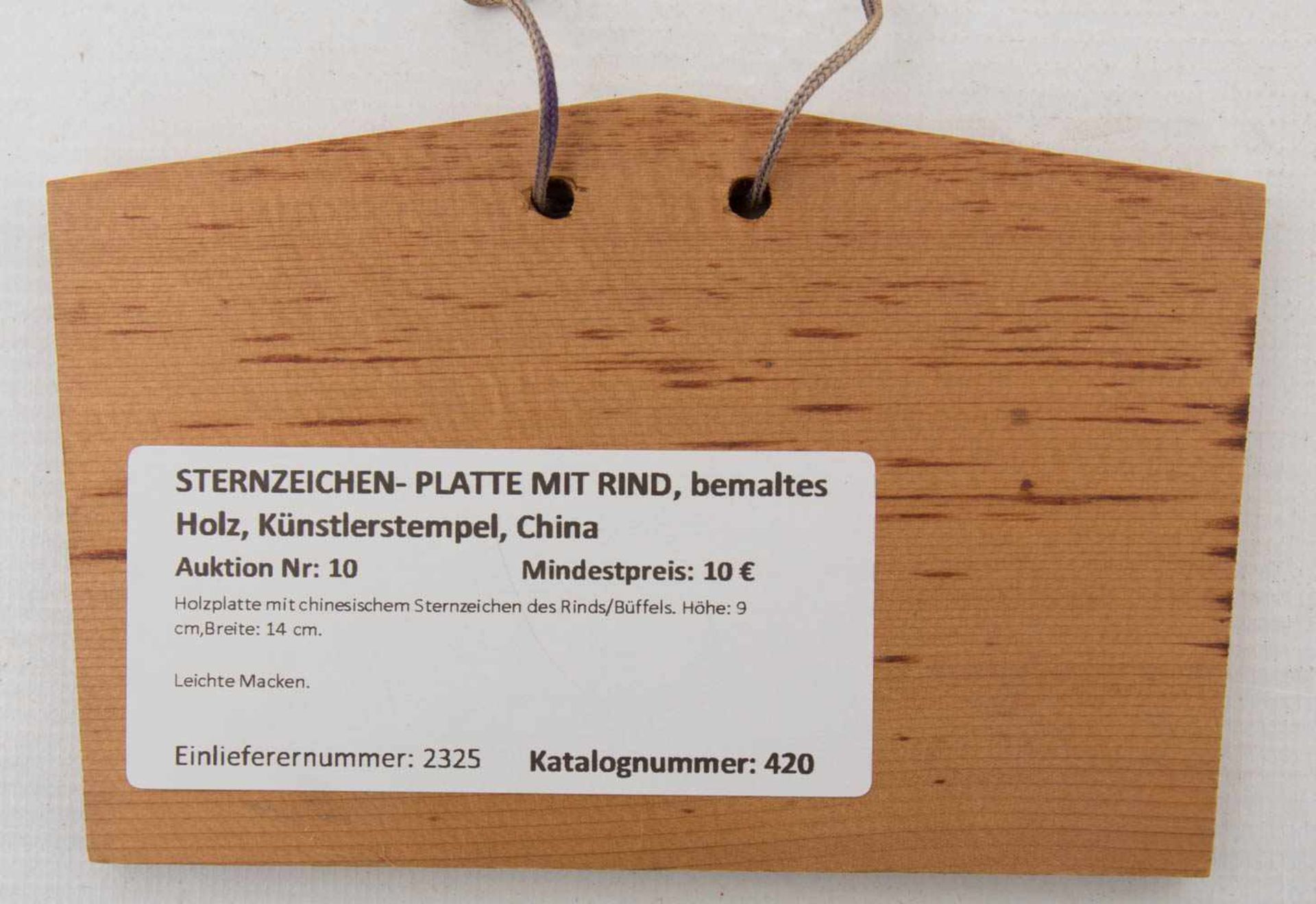 STERNZEICHEN- PLATTE MIT RIND, bemaltes Holz, Künstlerstempel, ChinaHolzplatte mit chinesischem - Bild 4 aus 4