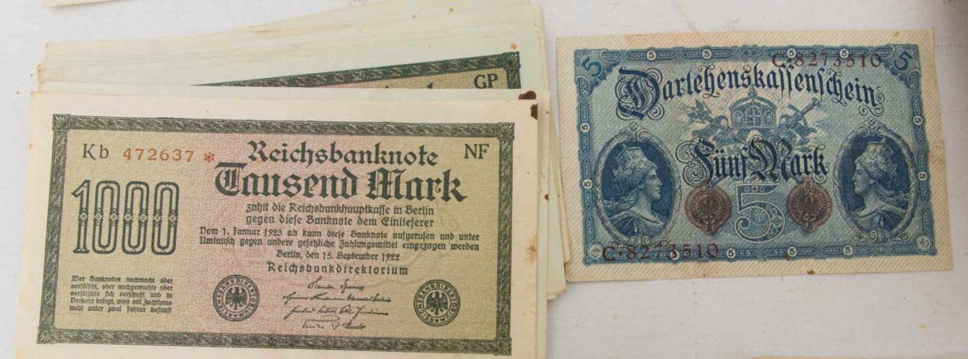 KONVOLUT ALTE BANKNOTEN, bedrucktes Papier, Deutsches Reich um 1910-1925Verschiedene Geldscheine aus - Bild 13 aus 13