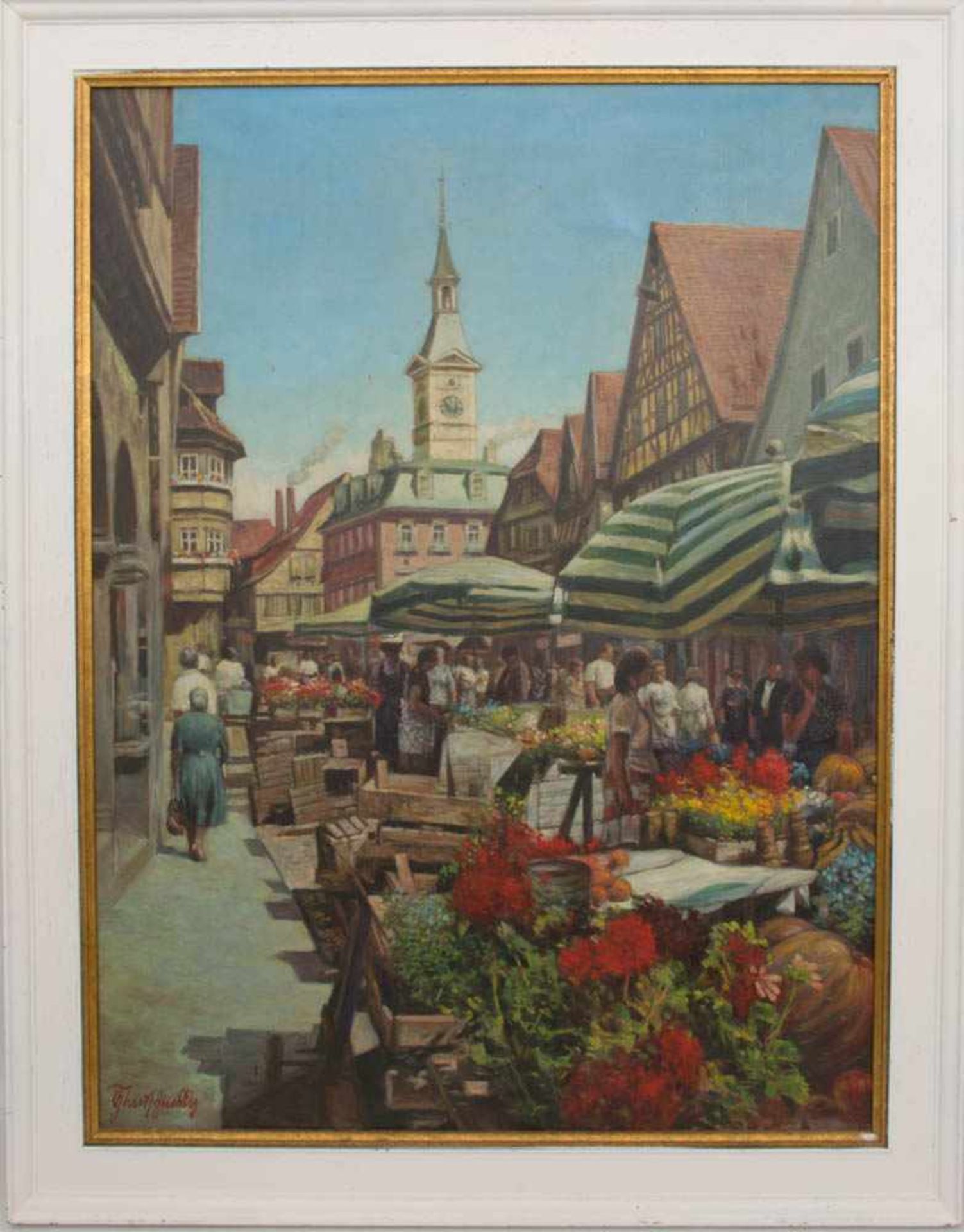 GUSTAV TAUSCHINSKY: MARKTPLATZ IN AALEN, Öl auf Maltuch, gerahmt und signiert,1975Gustav Tauschinsky