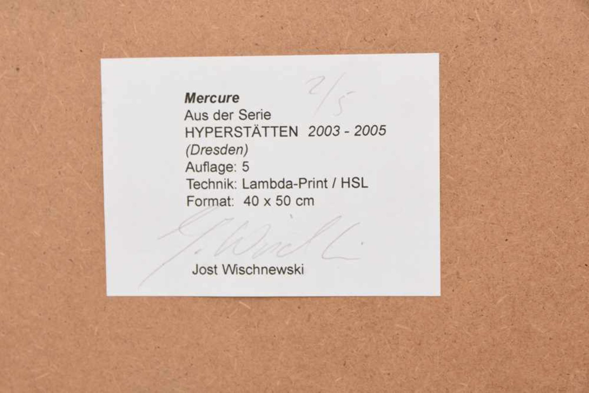 JOST WISCHNEWSKI, Mercure aus der Serie HYPERSTÄTTEN, Lambda-Print, Deutschland, 2003-2005.Hinter - Image 3 of 3