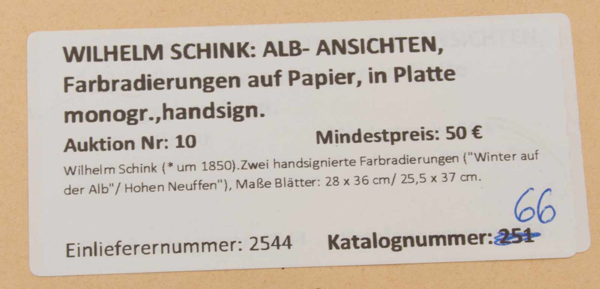 WILHELM SCHINK: ALB- ANSICHTEN, Farbradierungen auf Papier, in Platte monogr.,handsign.Wilhelm - Bild 4 aus 4