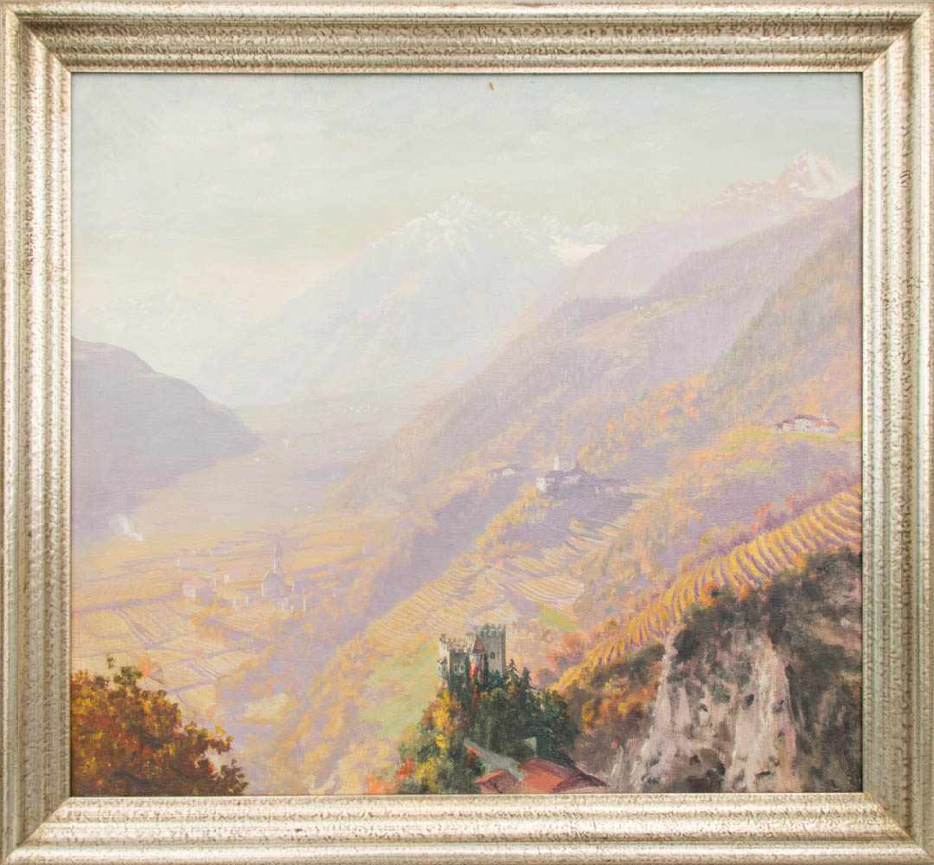 JOSEF TSCHOLL: „Burgruine in bergischer Landschaft“, Öl auf Leinwand, gerahmt, signiert, 1. Hälfte