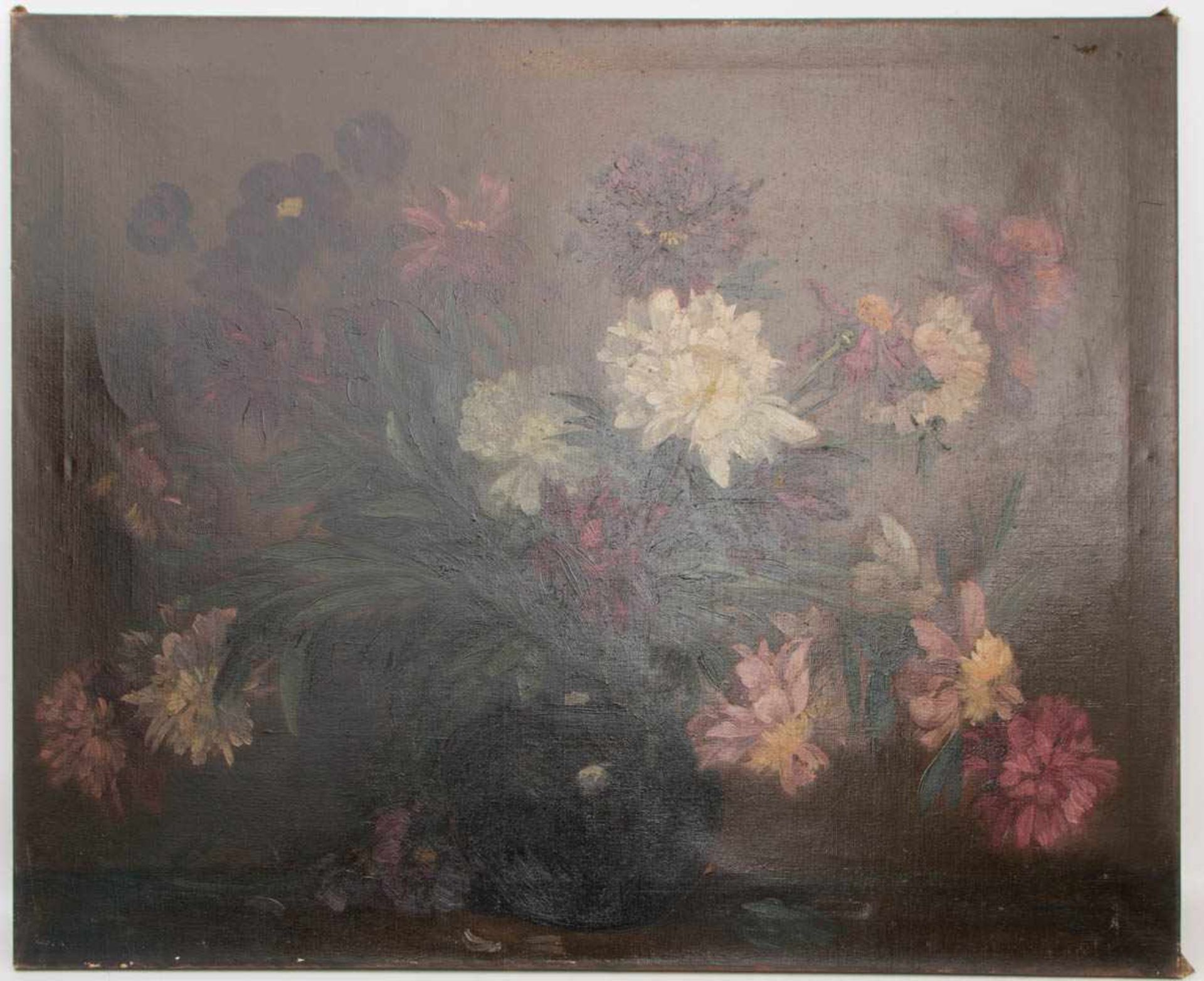 UNBEKANNTER KÜNSTLER: BUNTER CHRYSANTHEMENSTRAUSS, Öl auf Leinwand,1. Hälfte 20.Jh.Maße: 91 x 111 - Image 2 of 2