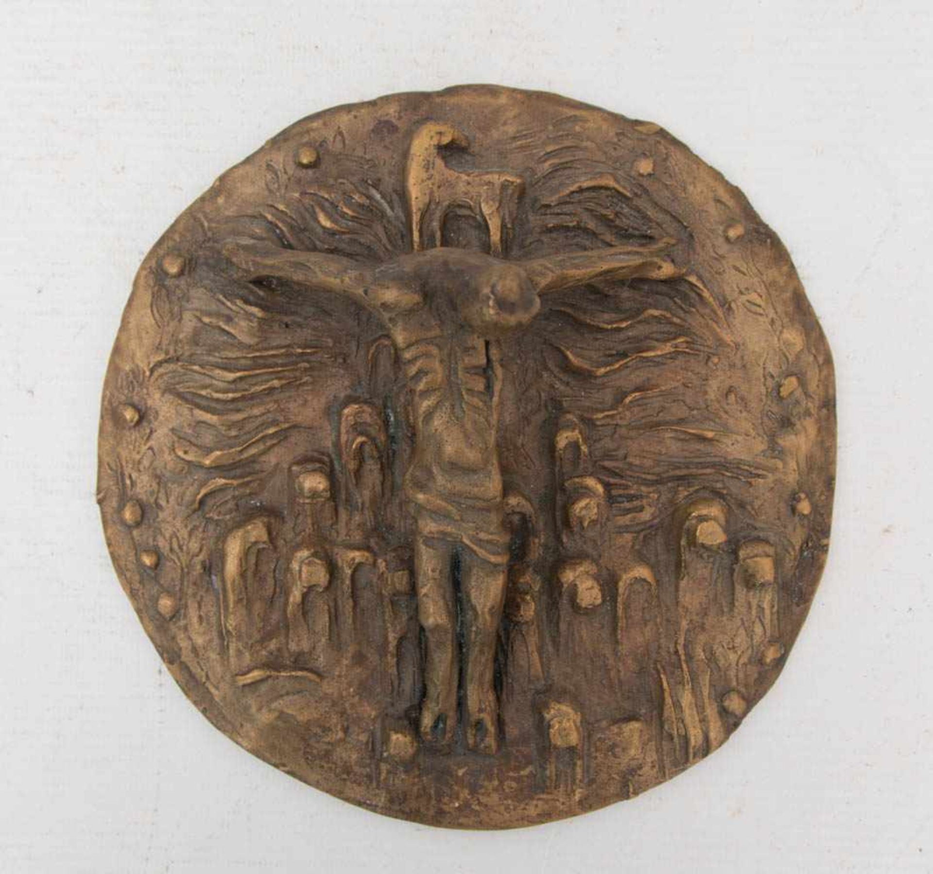 UNBEKANNTER KÜNSTLER: JESUS-DARSTELLUNG, Bronzeguss, gemarkt, 20./21. JahrhundertRückseitig