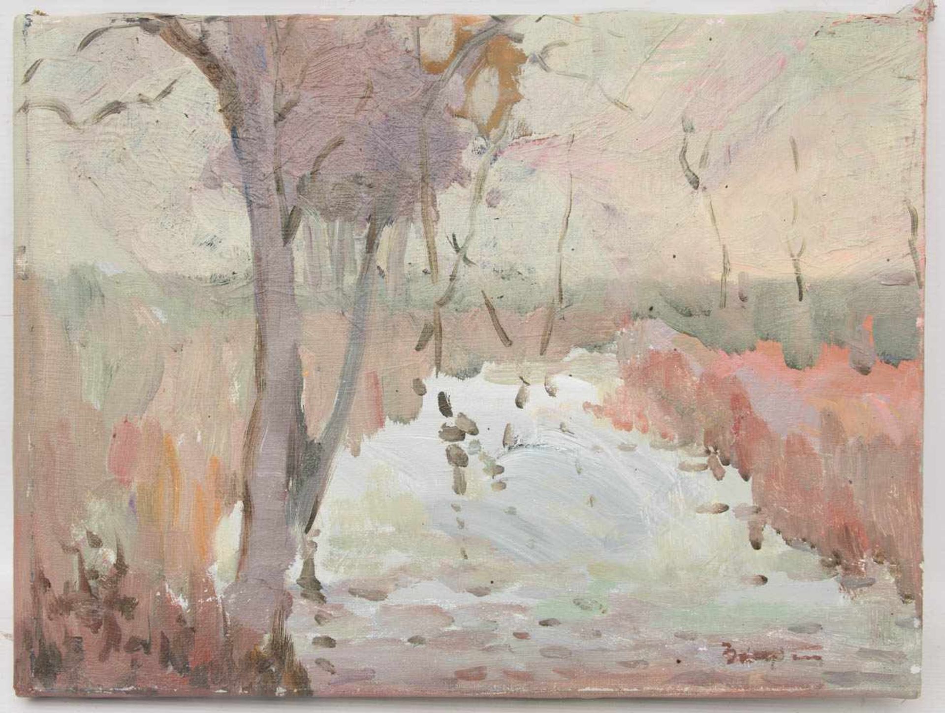 UNBEKANNTER KÜNSTLER: BEIM TEICH, Öl auf Leinwand, unsigniert, 20. JahrhundertMaße: 30 x 39 cm.Guter