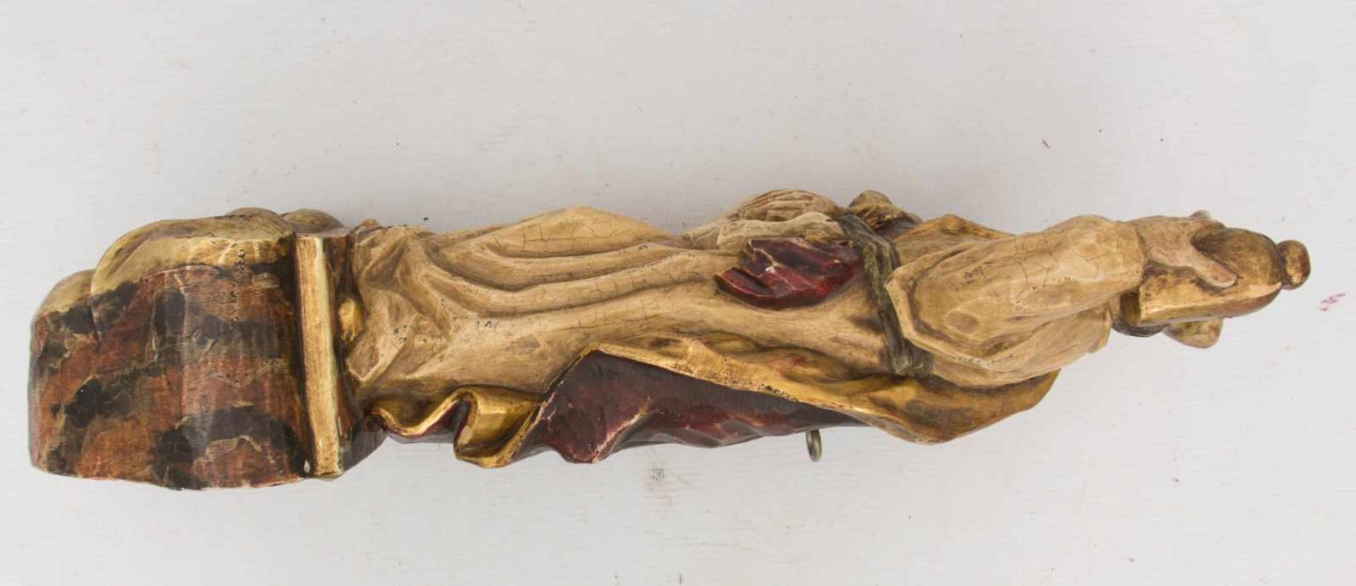 HEILIGER DAMIAN, bemaltes Holz goldstaffiert. 20. JahrhundertHolzskulptur des Heiligen Damian. - Bild 2 aus 4