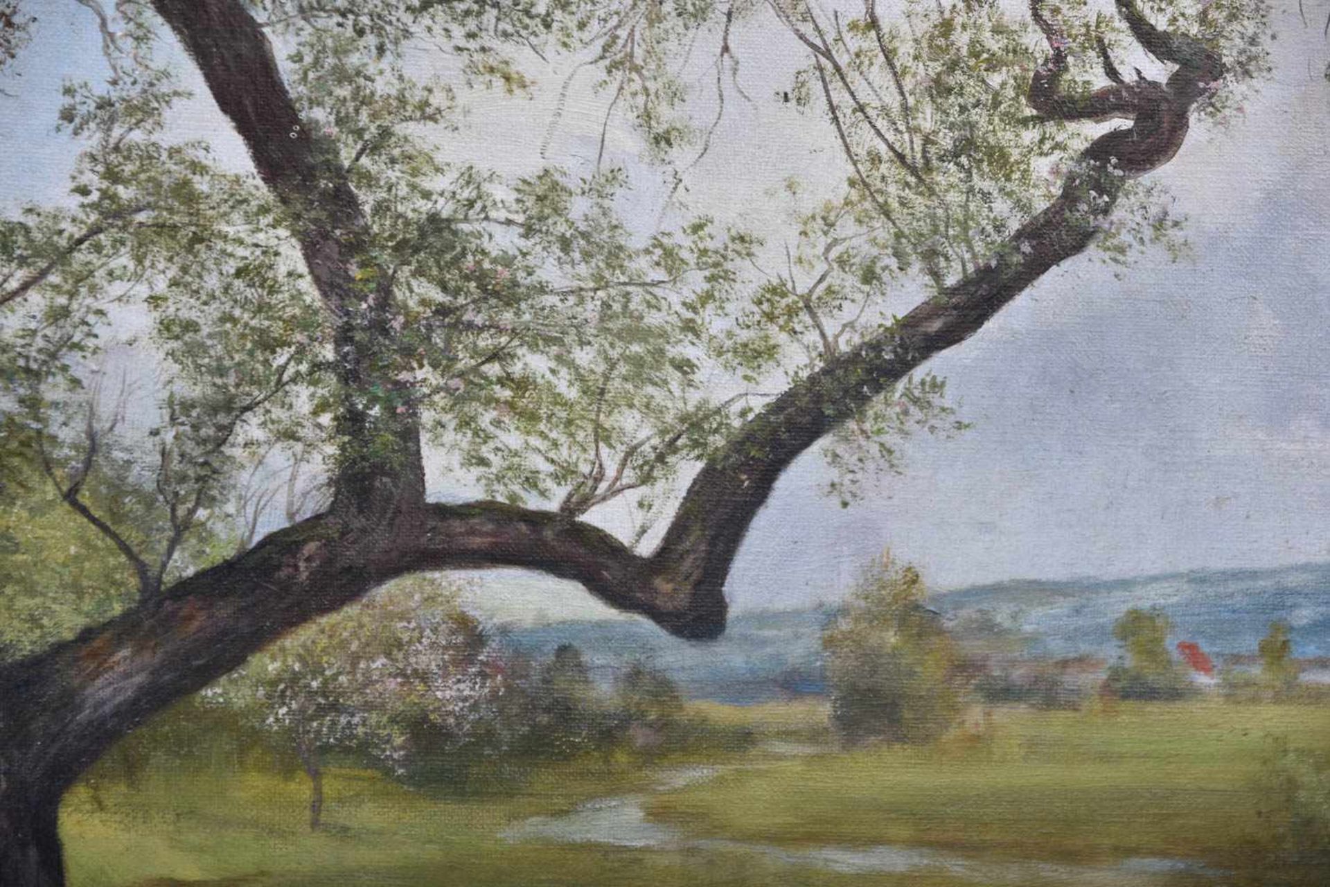 JULIUS KORNBECK:“ Schafe unter blühenden Bäumen“, Öl auf Leinwand, gerahmt, unsigniert, mit - Image 5 of 8