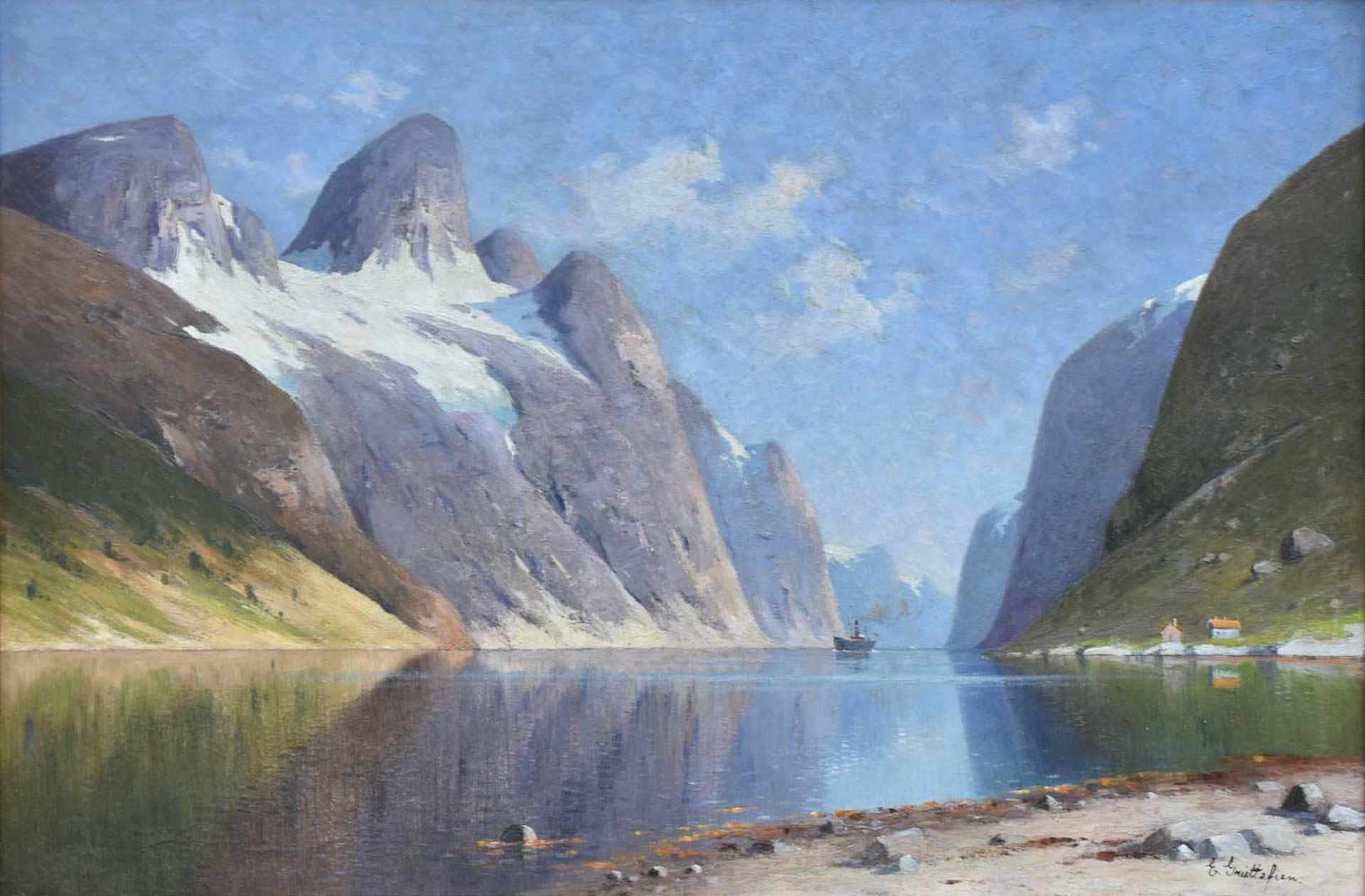 ELISABETH GRÜTTEFIEN-KIEKEBUSCH:„Der Bergsee“, Öl auf Leinwand, gerahmt, signiert, 1. Hälfte 20. - Bild 2 aus 4