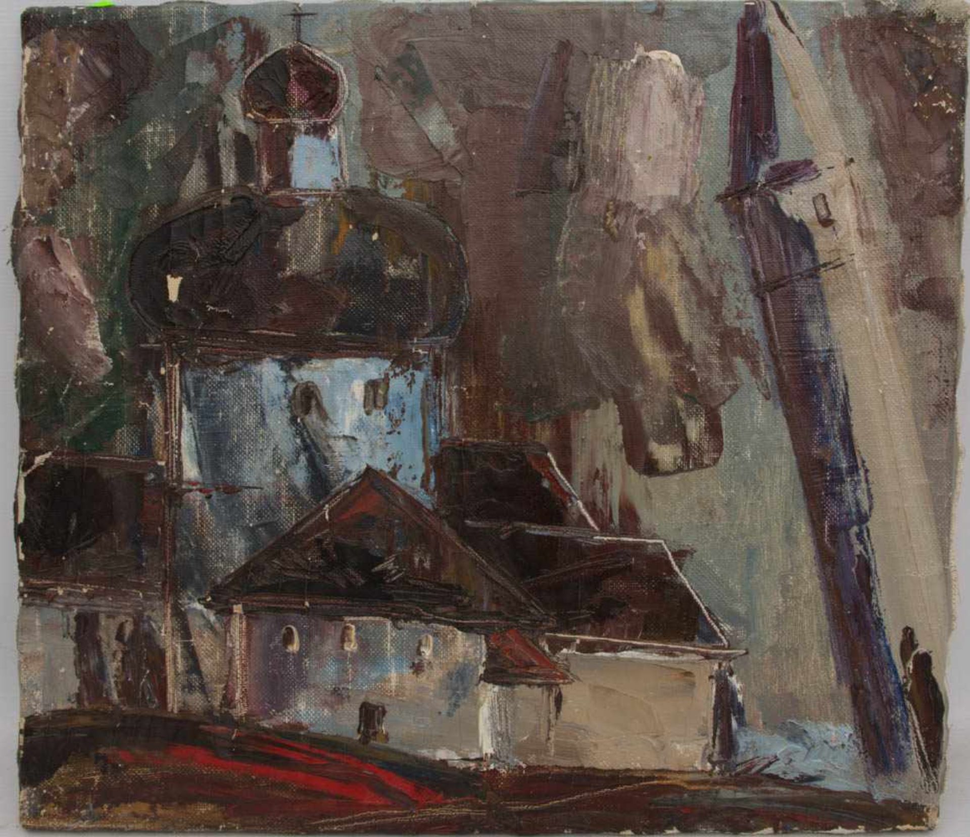 UNBEKANNTER KÜNSTLER: KIRCHE, Öl auf Leinwand, ungerahmt, 20. Jh.Maße: 50 x 56 cm. Unsigniert.