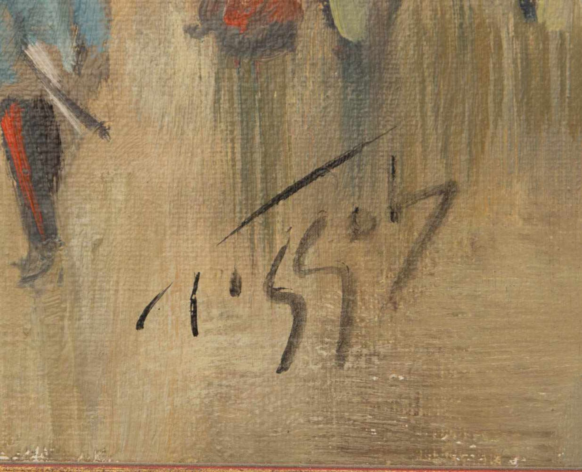 UNBEKANNTER KÜNSTLER: "Dame auf der Promenade", Öl auf Leinwand, gerahmt und signiert, um 1960Dame - Bild 2 aus 3