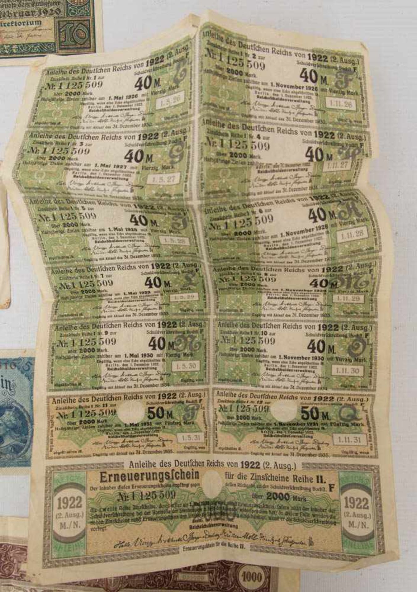 KONVOLUT ALTE BANKNOTEN, bedrucktes Papier, Deutsches Reich um 1910-1925Verschiedene Geldscheine aus - Bild 5 aus 13