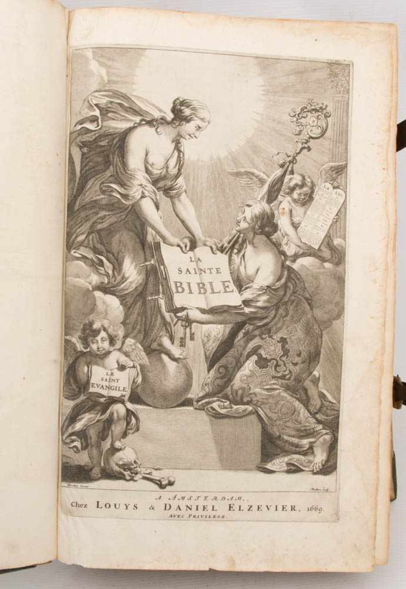 LA SAINTE BIBLE, in Leder gebunden, Amsterdam 1669 Heilige Schrift mit Altem und Neuem Testament, - Bild 5 aus 7