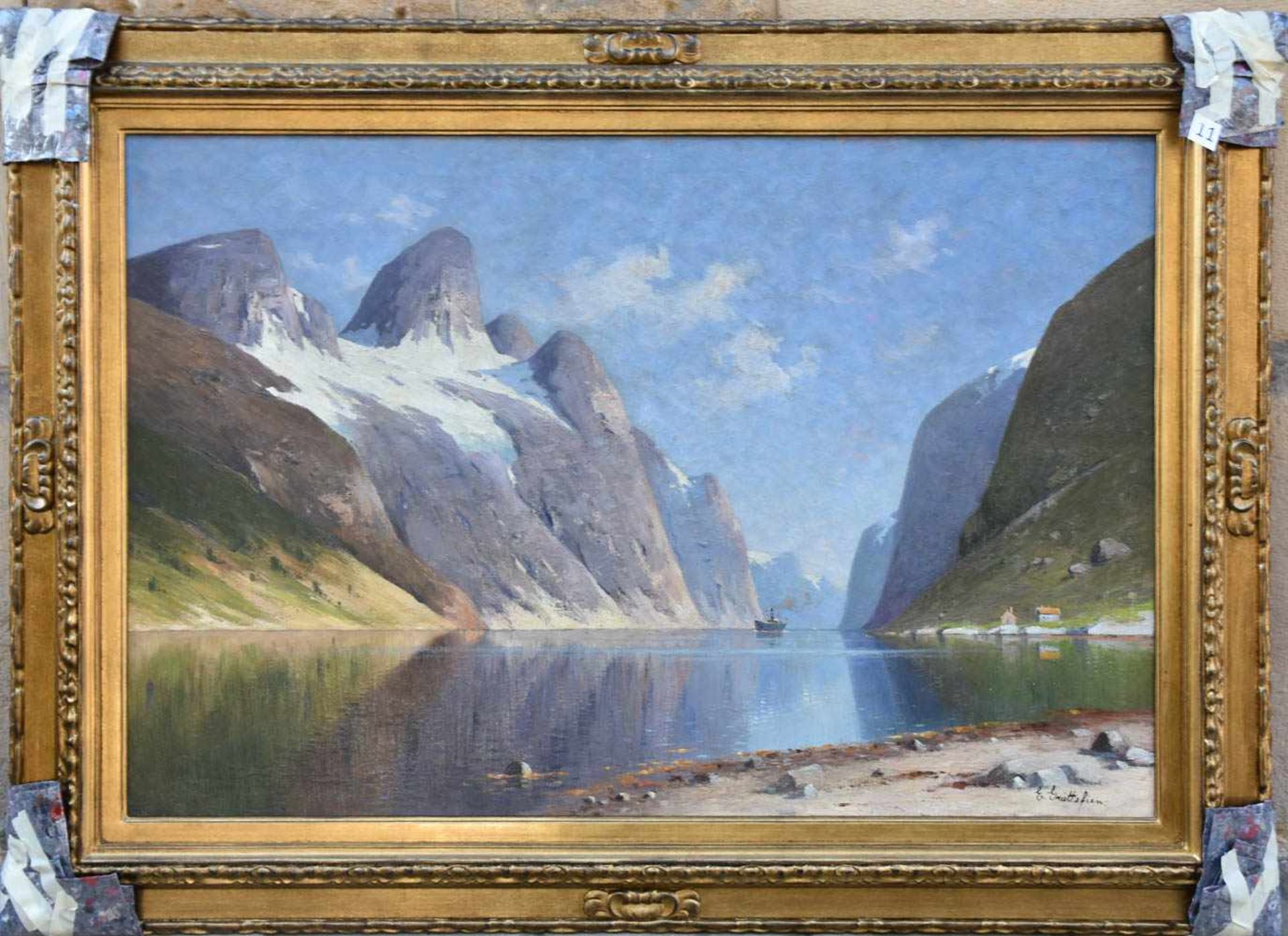 ELISABETH GRÜTTEFIEN-KIEKEBUSCH:„Der Bergsee“, Öl auf Leinwand, gerahmt, signiert, 1. Hälfte 20.