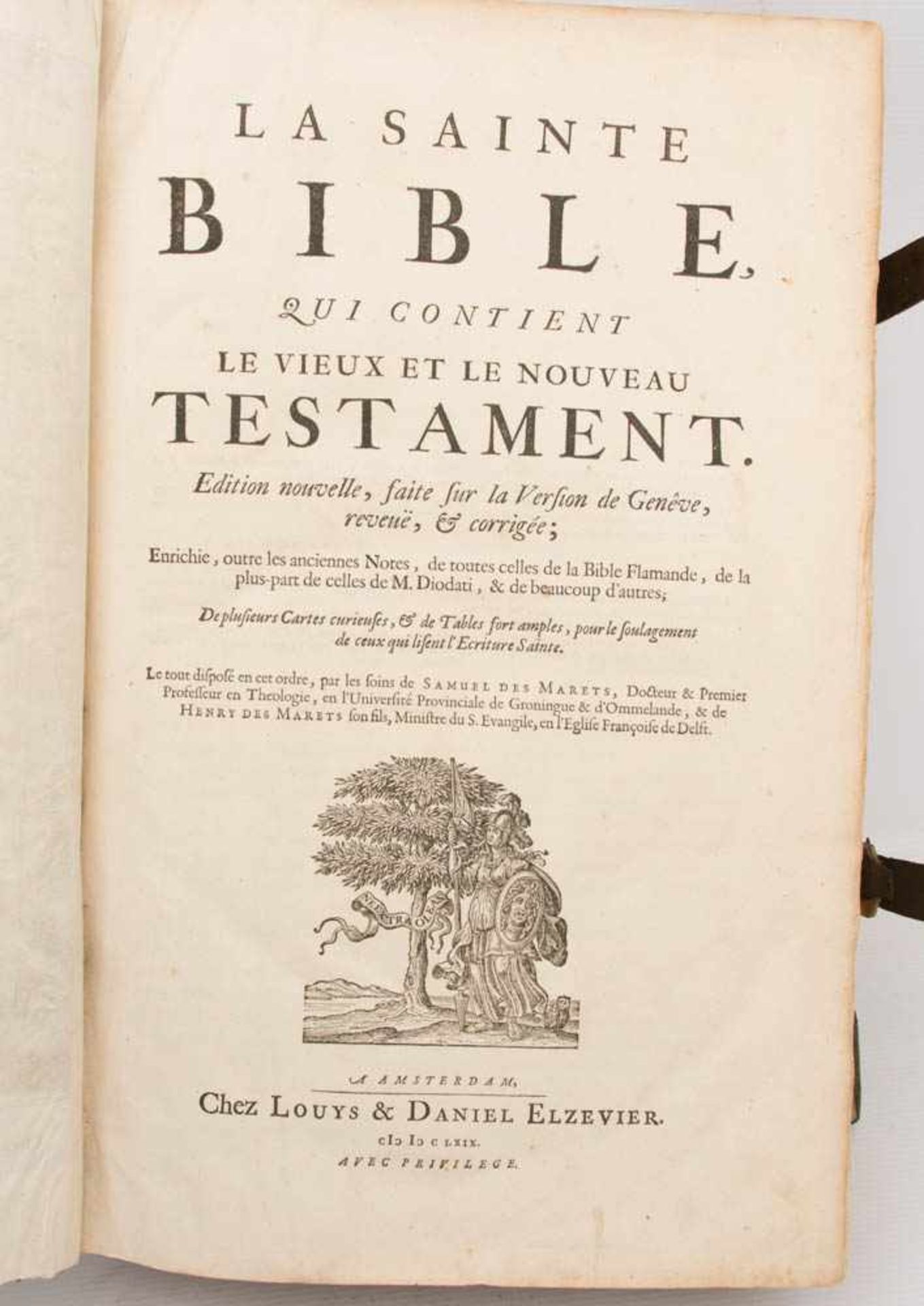 LA SAINTE BIBLE, in Leder gebunden, Amsterdam 1669 Heilige Schrift mit Altem und Neuem Testament, - Bild 6 aus 7