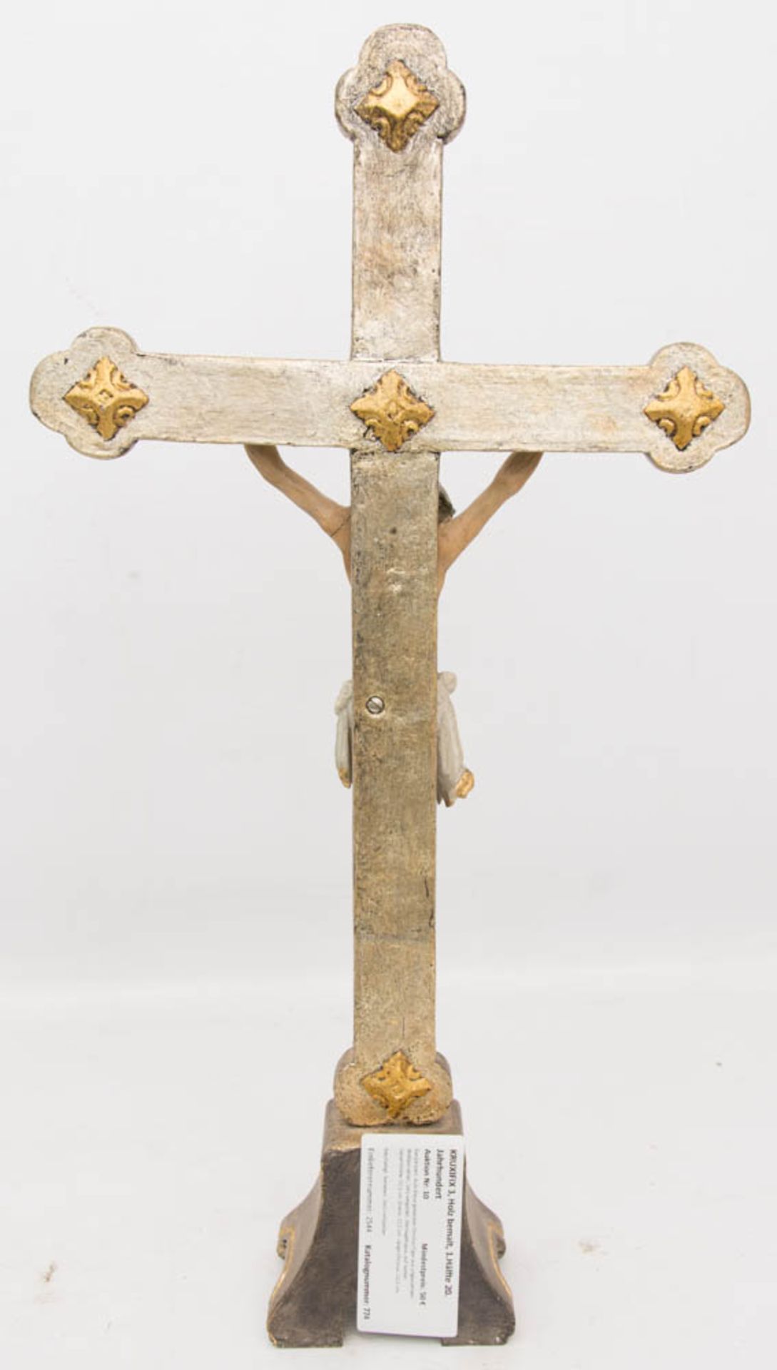 KRUXIFIX 3, Holz bemalt, 1.Hälfte 20. JahrhundertBarockisiert. Aufs Kreuz gesteckte Christus-Figur - Bild 3 aus 3
