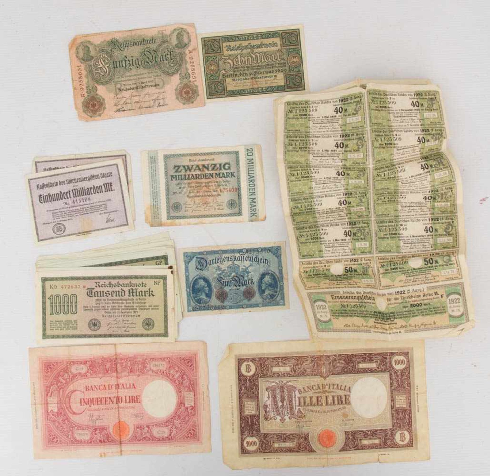 KONVOLUT ALTE BANKNOTEN, bedrucktes Papier, Deutsches Reich um 1910-1925Verschiedene Geldscheine aus - Bild 10 aus 13