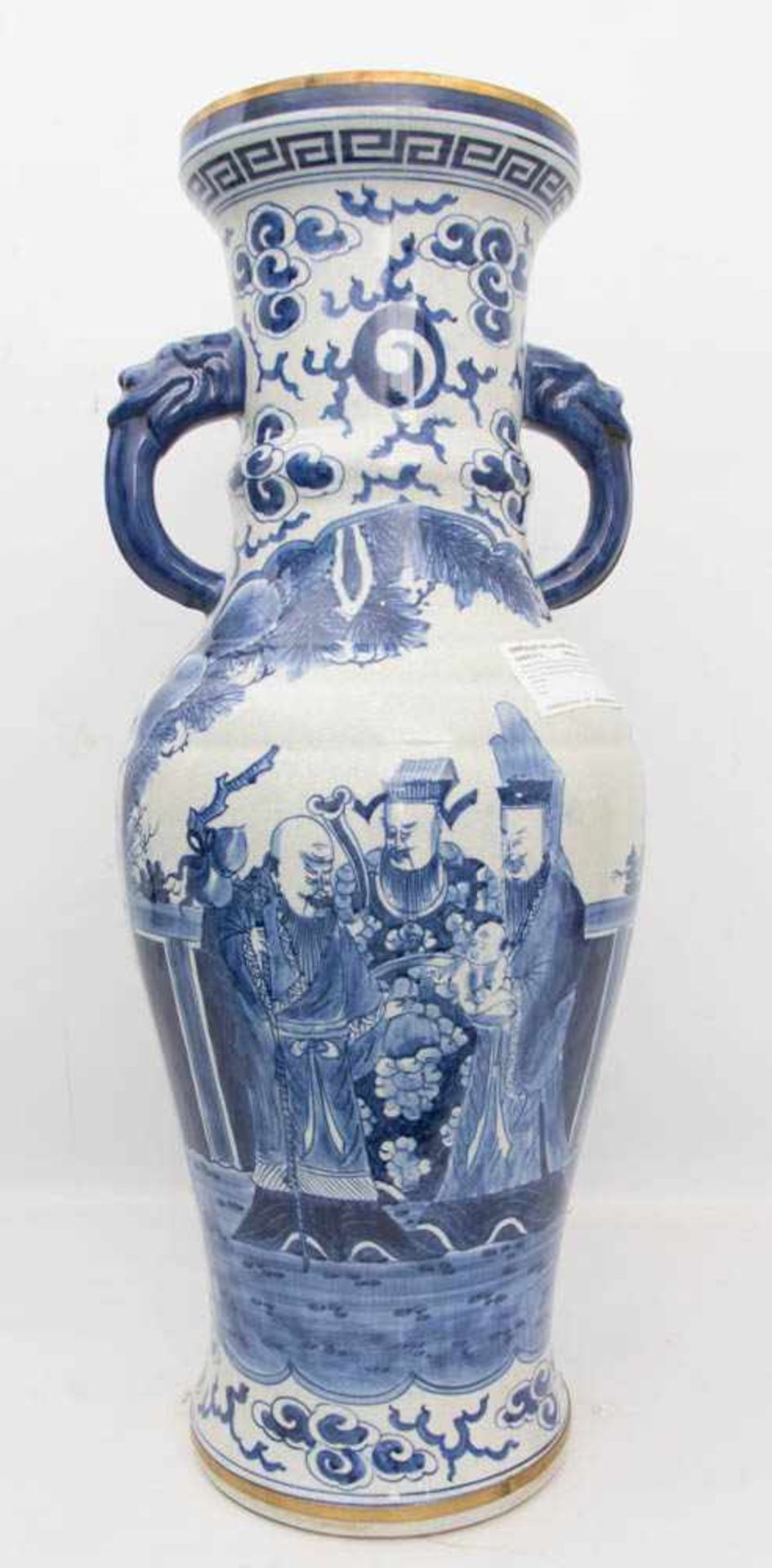 CHINESISCHE VASE, Keramik, wohl 20. Jh.Unterglasur blau bemalt und an den Enden abschließend mit