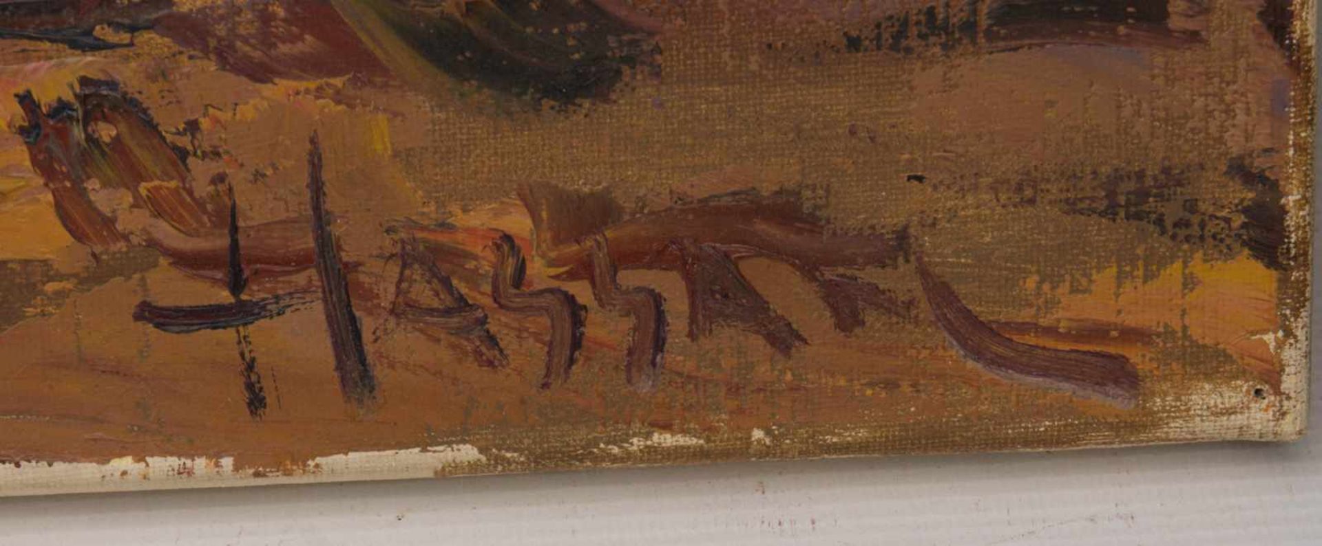HASSAN, LEBEN IN DER OASE, Öl auf Leinwand, ungerahmt, signiert.Rechts unten signiert "Hassan".60 - Image 2 of 5