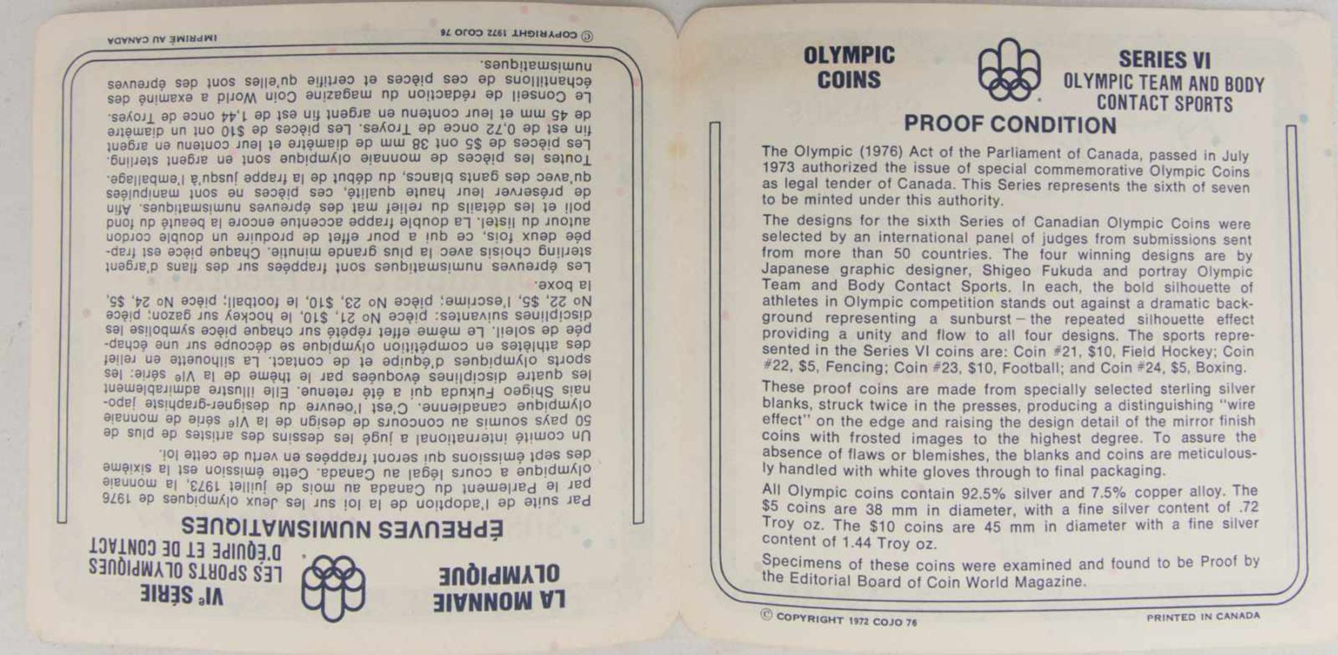 OLYMPIA,1976 Montreal, Serie: Mannschaftssport, Kanada, 20. Jh.In Originalbox mit Kaufpapieren. 2 - Image 6 of 15